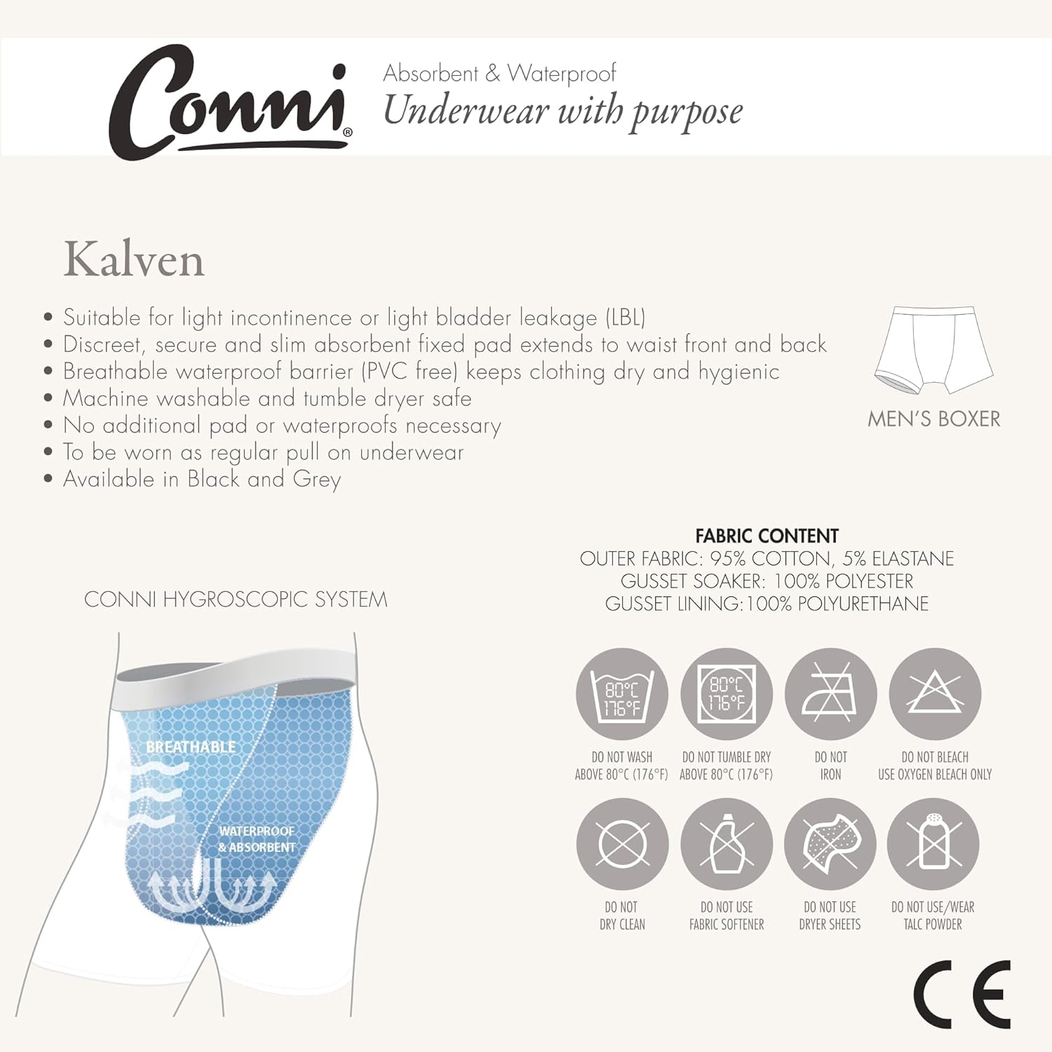 Conni Men'S Kalven Boxers, Absorbent Waterproof Washable Protective Underwear, Grey X 3, 2XL image number 1