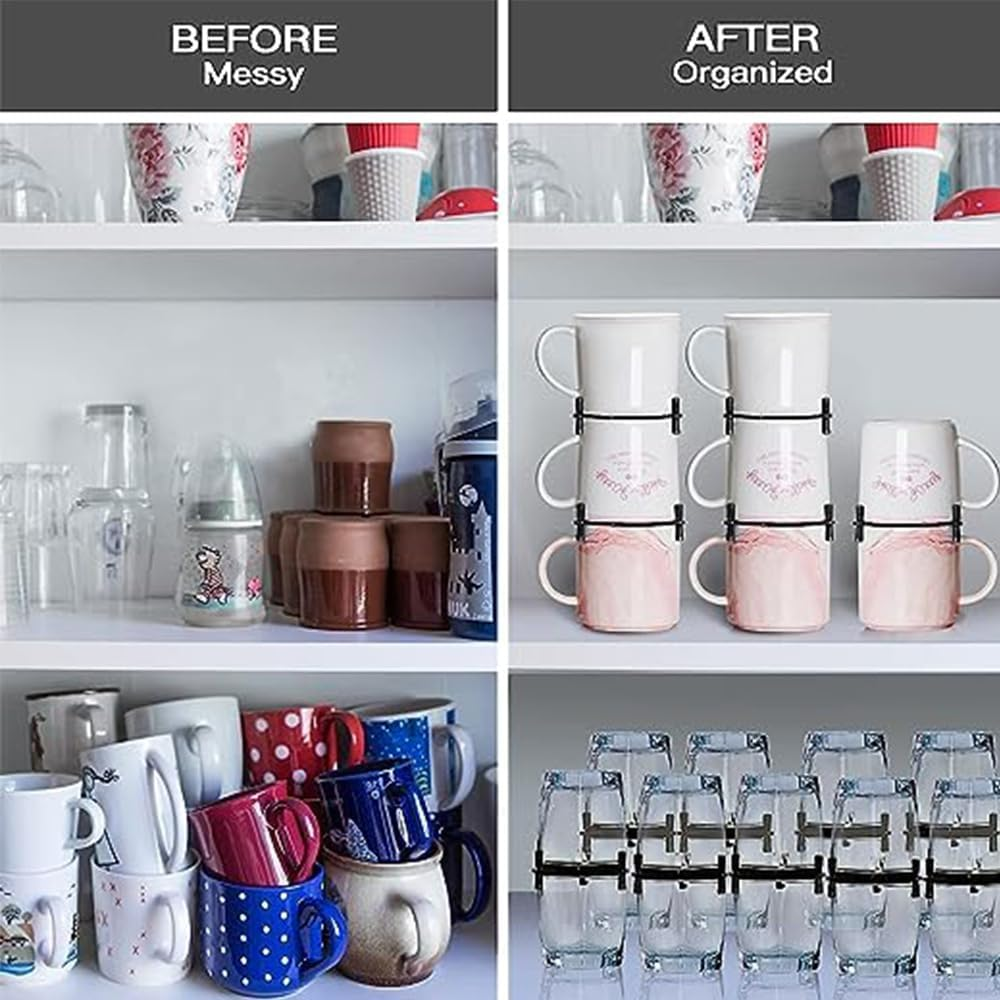 6Pcs Coffee Mug Holder, Stackable Coffee Cup Organizer, Adjustable Drinkware Stacker Organizer for Cabinet,Expandable Storage Organizer for Tea Cup and Coffee Mugs image number 6