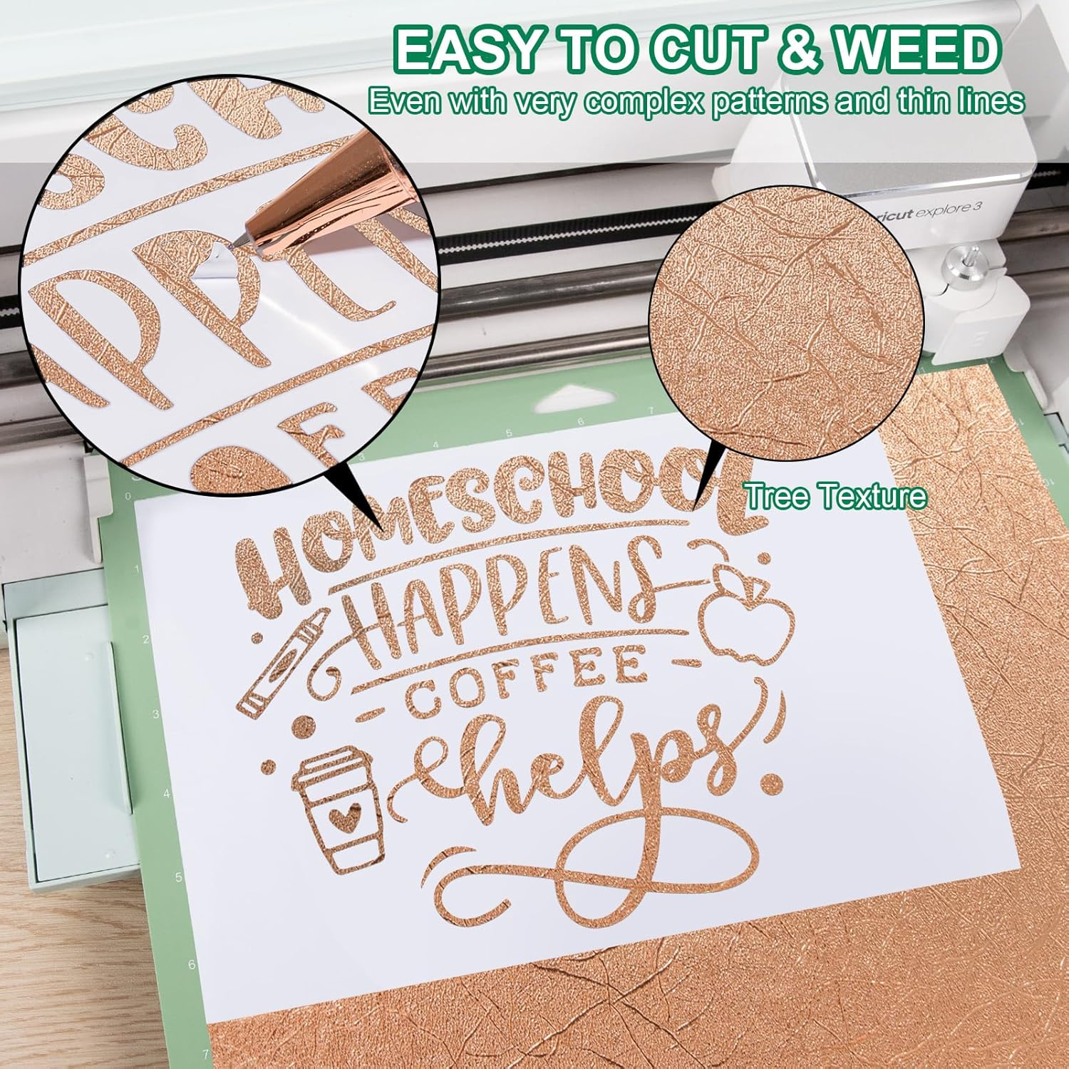 VINYL FROG Tree Texture Adhesive Vinyl Roll, 12" X6Ft Rose Gold, Permanent Craft Vinyl, Metallic Foil Sticker for Crafts, Home Decor image number 4