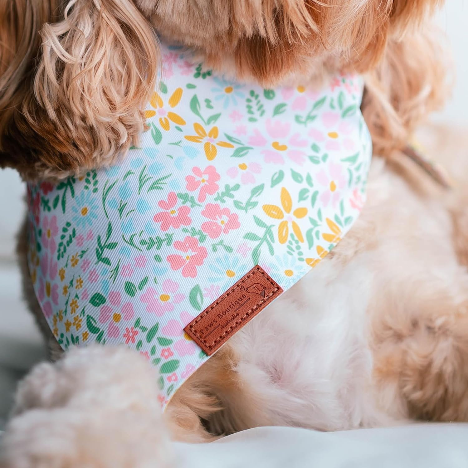 Paws Boutique Premium Dog Bandana/Scarf | Design: Spring Garden | Reversible Dual Layered/Sided | Small, Medium & Large Pets | Unique Style | Accessories for Puppies & Dogs (S) image number 1