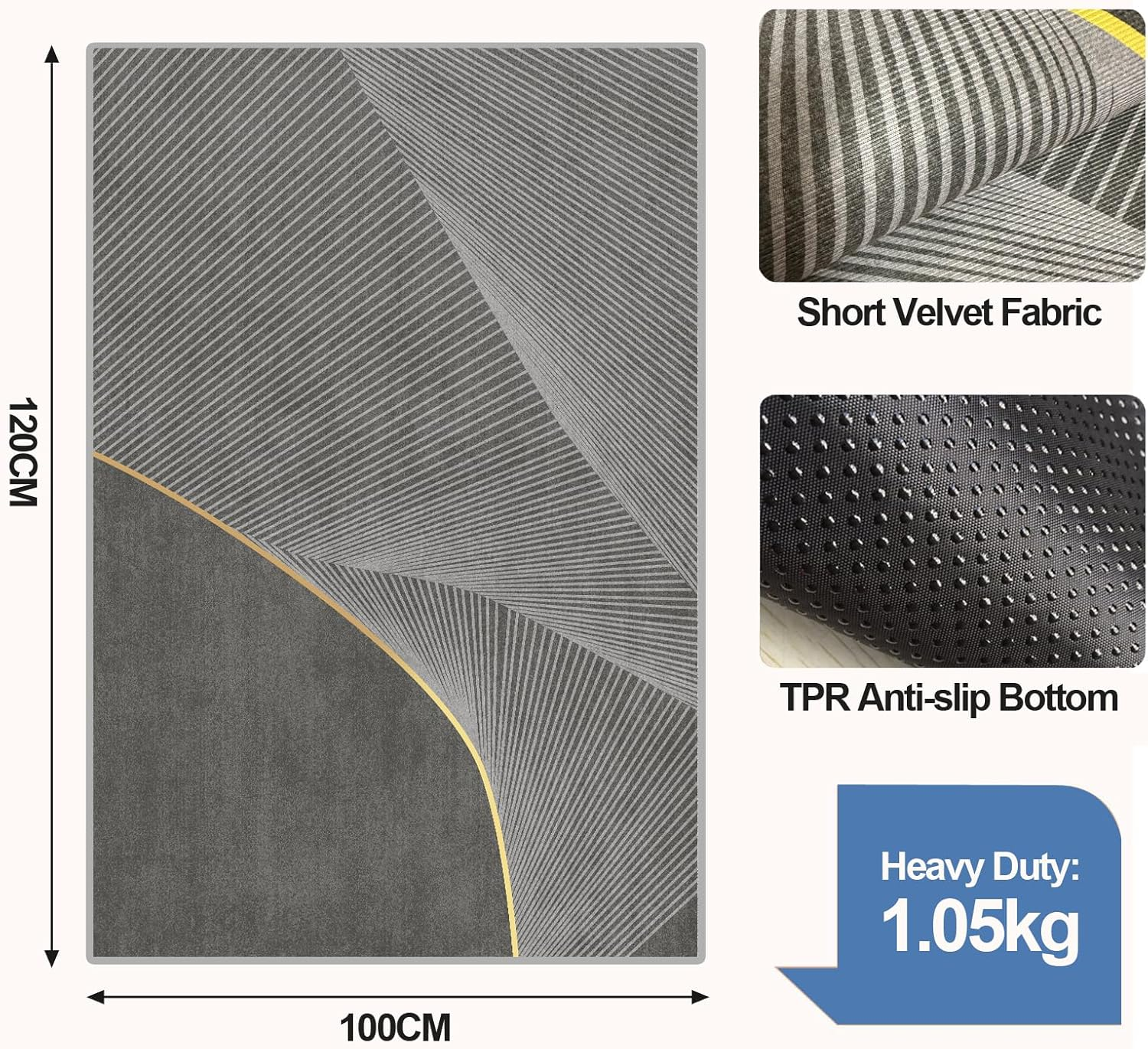 Office Chair Mat for Hardwood Floors, 120X100Cm Anti-Slip Desk Chair Mat, Highly Quality Computer Chair Mat for Rolling Chair, Multi-Purpose Floor Protector for Home Office-Blackgold