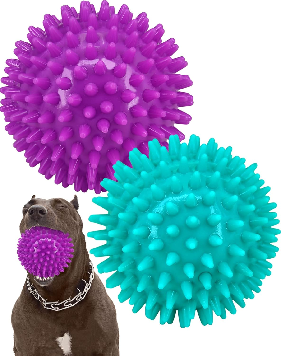 2 Pack 4.5&rdquo; Heavy Duty Squeaky Dog Ball for Medium Large Dogs, Spikey Dog Ball Toys for Clean Teeth and Training, Large Dog Toys for Aggressive Chewers&hellip;