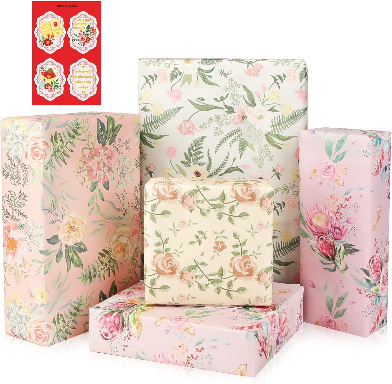 ZCOINS 4 Sheets Gift Wrapping Paper 70 X 50CM for Girls Women Birthday, Aurora Rainbow Purple Pink Gift Wrapping Paper with Ribbon for Mothers Day, Valentines Day, Wedding, Christmas