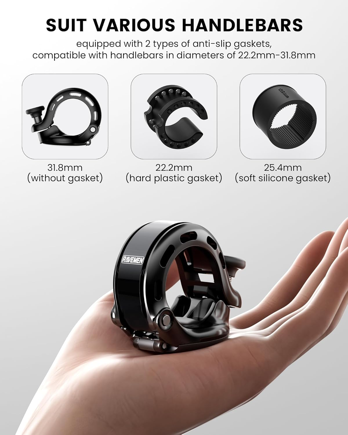 Bike Bell Compatible with Airtag, Loud Hidden Bicycle Bell for Adults and Kids, Compatible with Road Bikes, Mountain Bikes, Cross Bike, Etc., Handle Inner， Fit 22.2, 25.4, 31.8Mm Handlebars