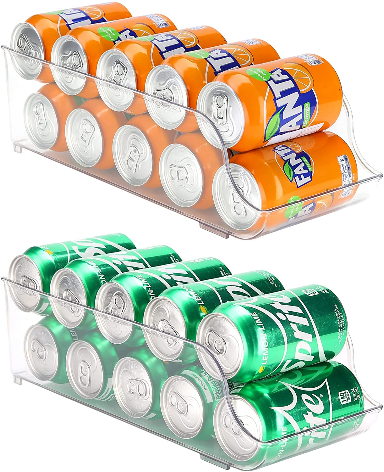 Puricon [2 Pack] Refrigerator Organizer Bins Can Dispenser Storage Holder, Soda Beverage Canned Food Container Bin Clear Plastic Pantry Storage Rack for Fridge Pantry Kitchen Countertops Cabinets image number 6