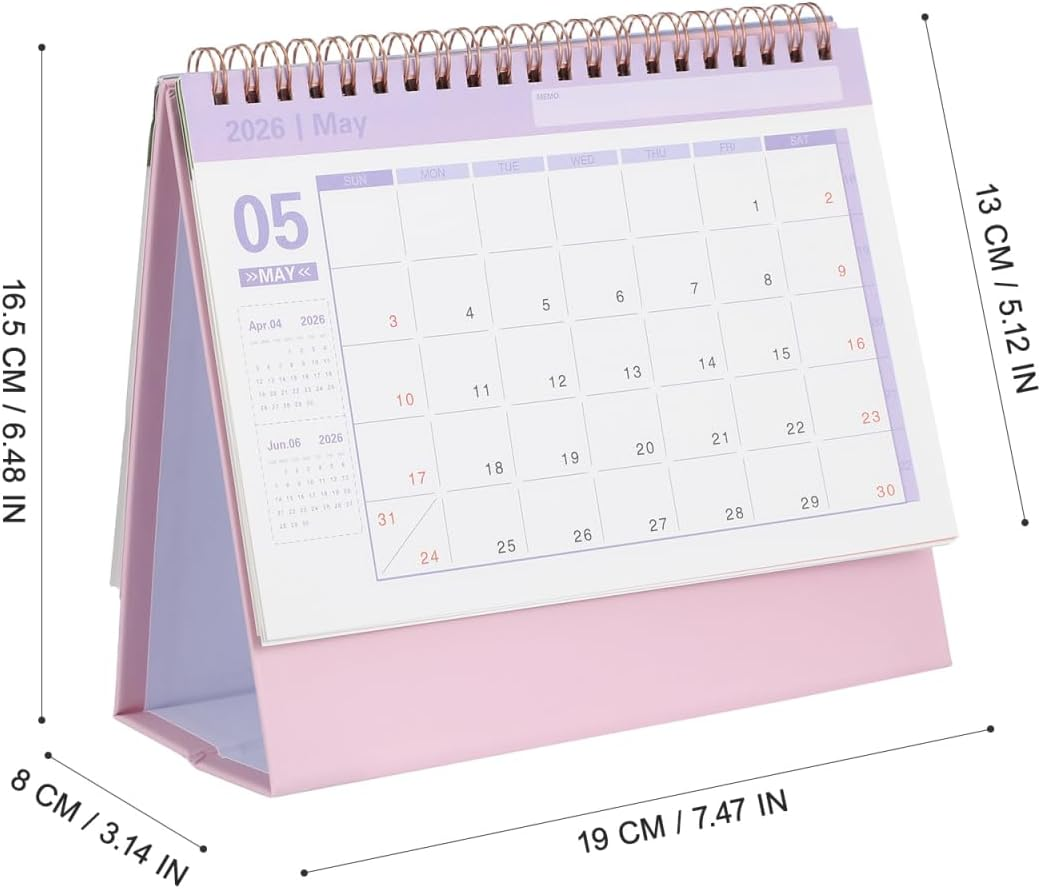 NUOBESTY Desk Calendar 2025-2026 Small Desktop Standing Flip Calendar for Home School Office Monthly Planner Pink 19X16.5Cm image number 2