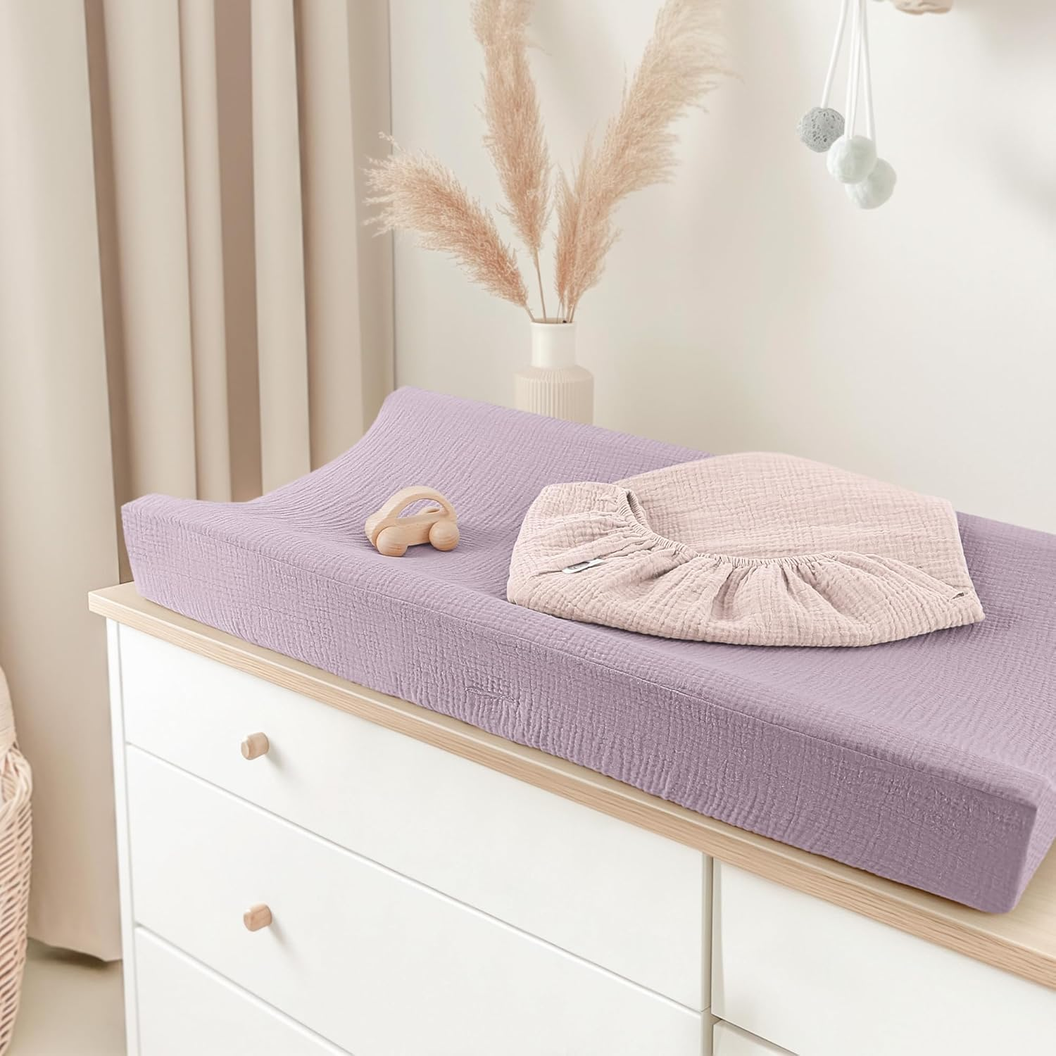 Bearmoss Changing Pad Covers 2Pack 100% Cotton Muslin Diaper Change Table Pad Covers 32&rdquo;X16&ldquo; Soft Breathable Changing Pad Sheets for Unisex Baby Girls and Boys (Candy Floss)