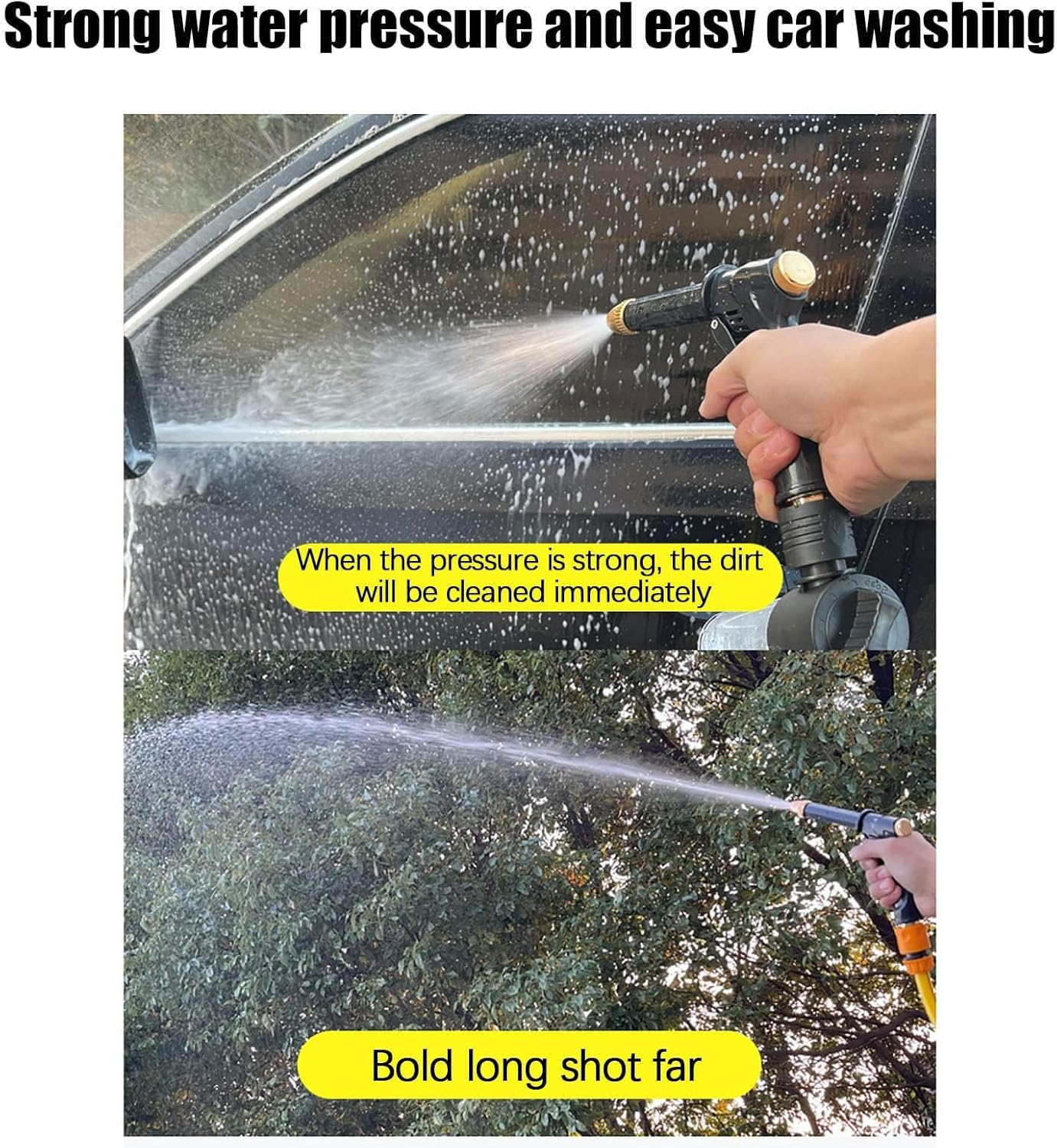 High Pressure Garden Hose Nozzle, Heavy Duty Garden Watering Nozzle Set, Water Hose Nozzle Sprayer with 3 Garden Hose Threads, Long Spray Nozzle for Watering Plants,Lawn, Garden, Car Washing