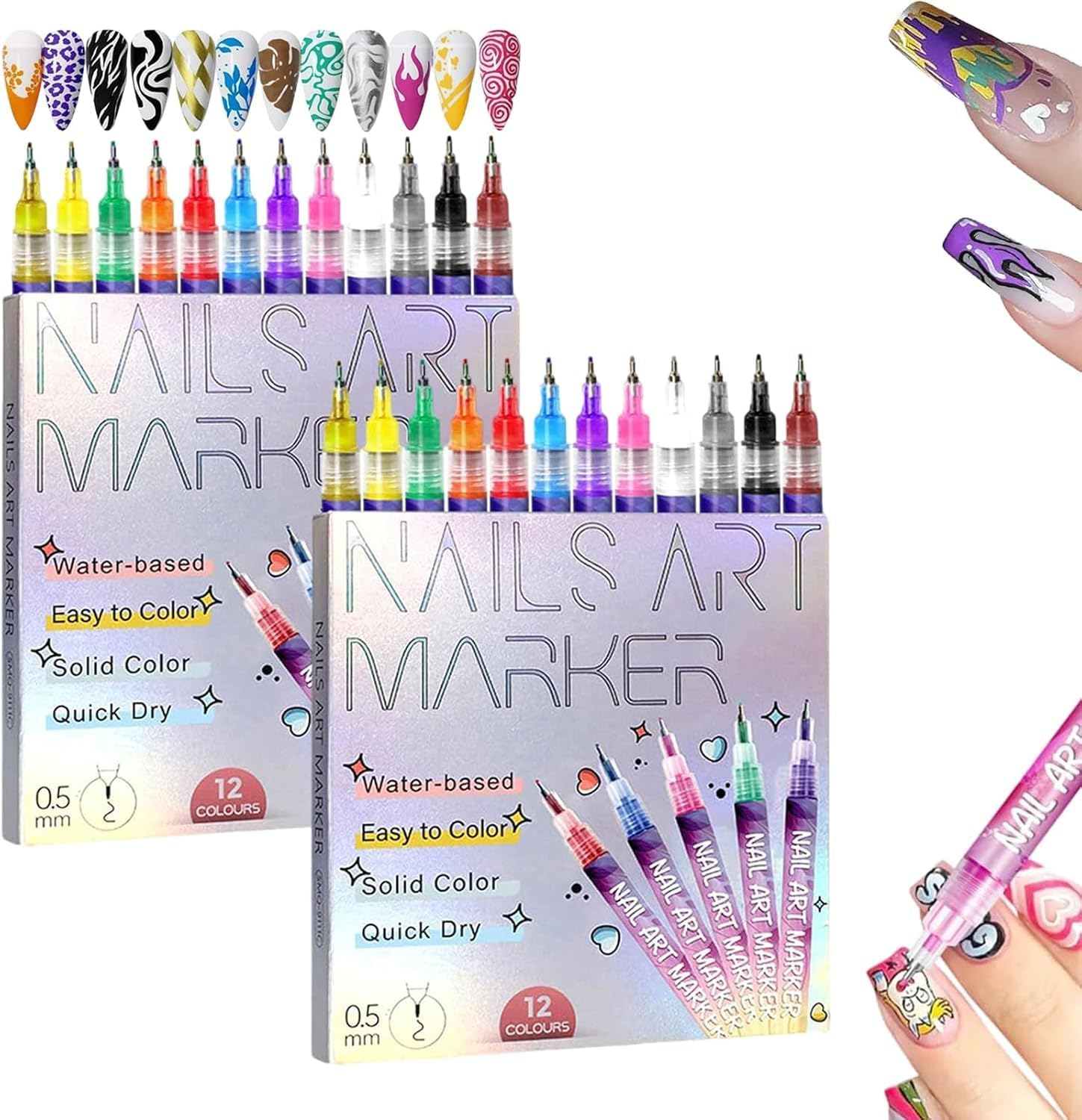 12 Colors Nail Art Pens Set, 2025 New Quick Drying 3D Nail Polish Pens, Nails Art Design, Manicure Nail DIY Decoration, Nail Doodle Pens for Home Salon (1Set)