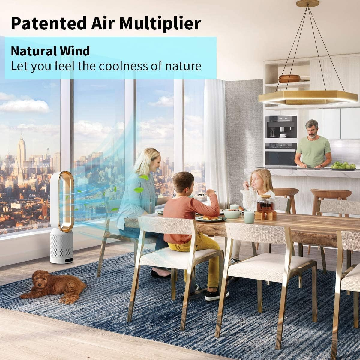 Bladeless Tower Fan,90&deg; Oscillating Bladeless Fan with Remote, 8 Speeds, 70&deg; Oscillation,Large LED Display with Auto Off, Easy to Clean, Portable Quiet Cooling Fan for Bedroom, Home, Office (Gold) image number 3