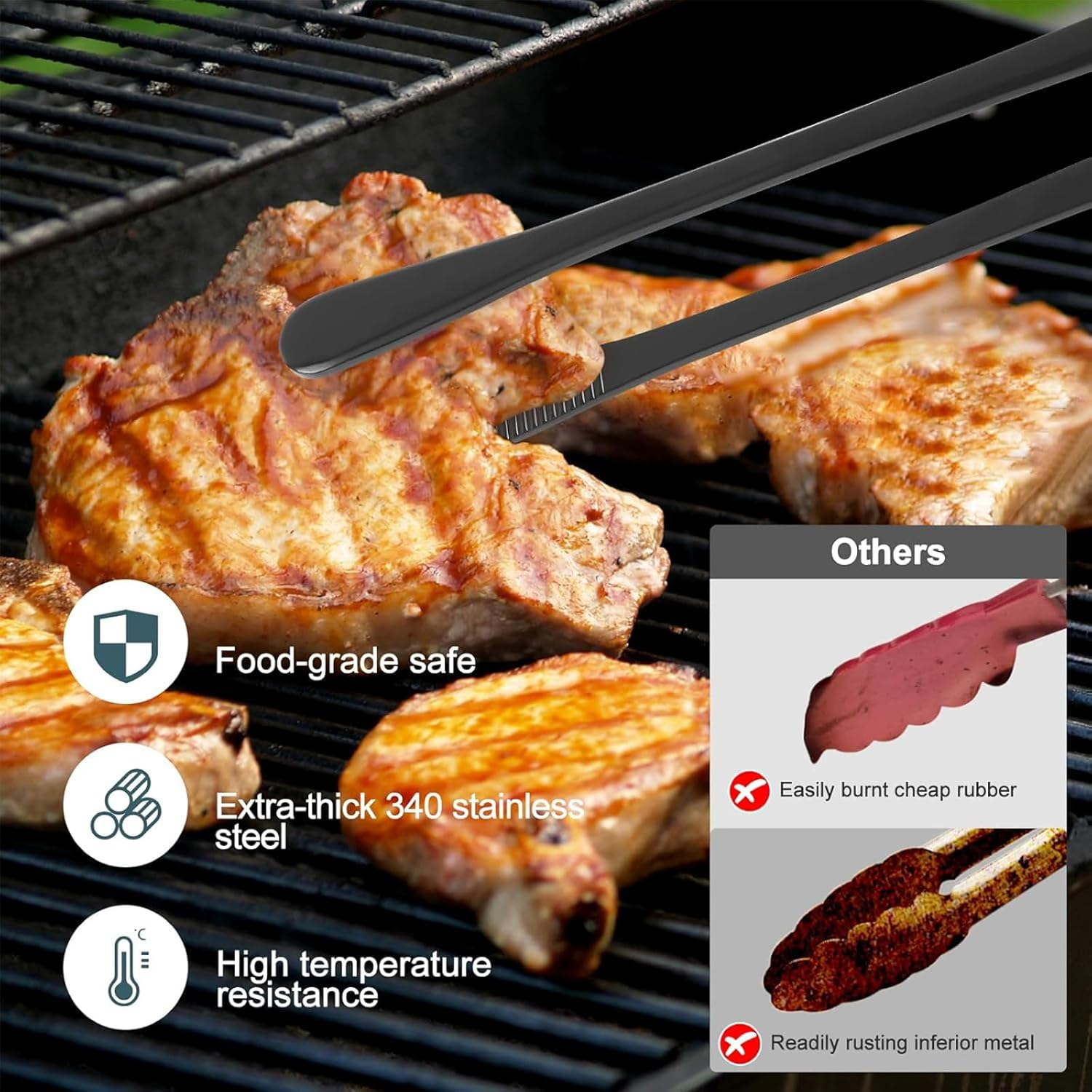 4 Pcs Black Stainless Steel Kitchen Tweezers Tongs, 25 CM & 30 CM Culinary Precision Straight Tongs, Serrated Tip and round Tip Tweezer Set for Cooking, Bartending, BBQ, and Repairs image number 6