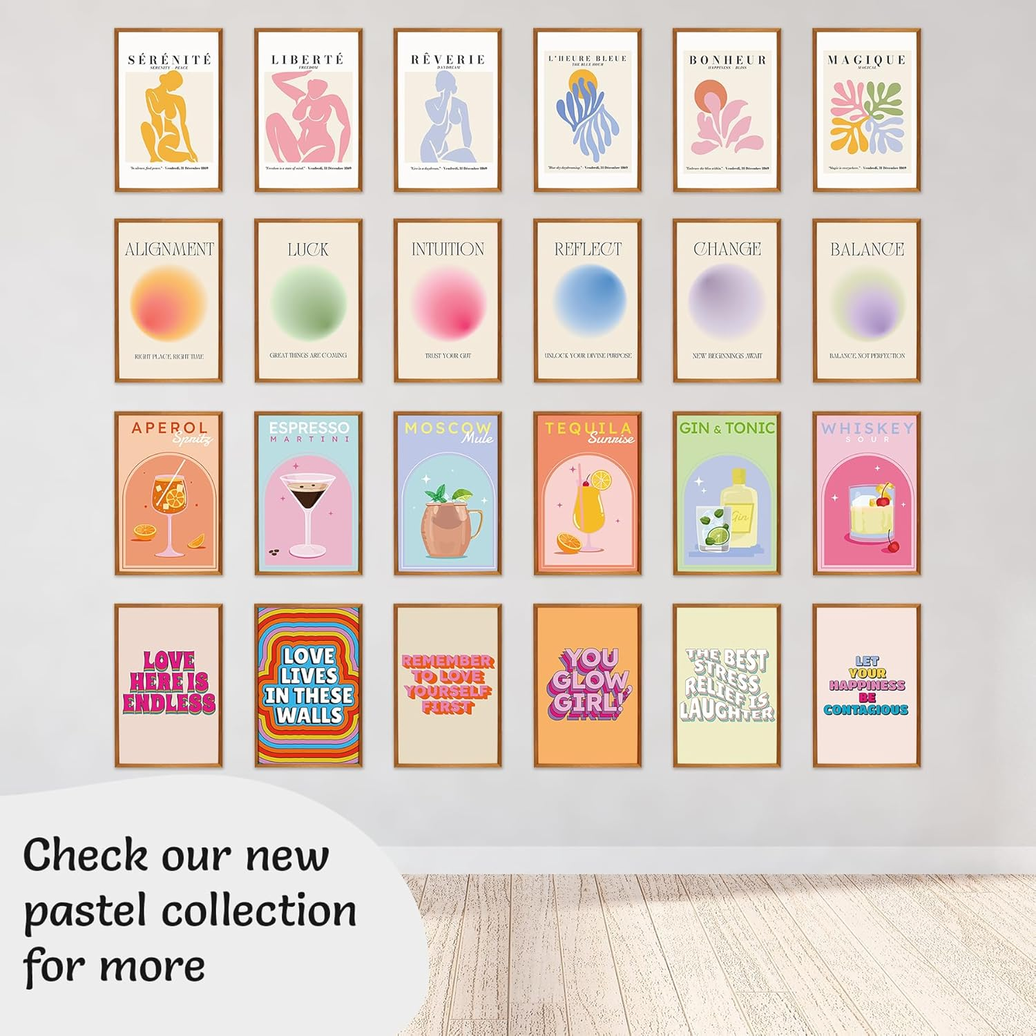 Throwback Traits Cocktail Poster for Preppy Wall Art - Aperol Spritz Drink Prints for Dorm Room and Bedroom Decor, Unframed 6 Set Size 11X17" image number 2