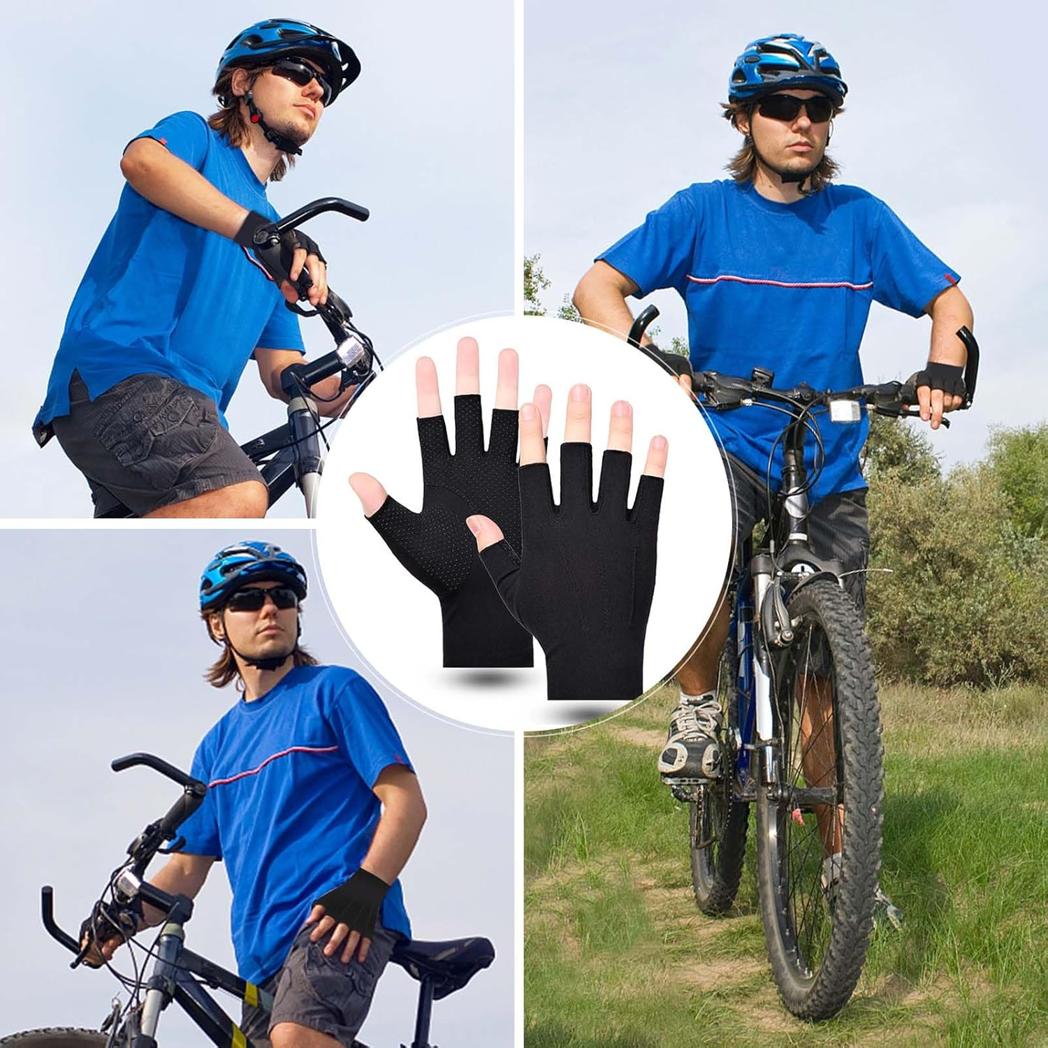 Half Finger Driving Glovs for Men Women, Riding Touch Screen Gloves Cycling Golf Fishing Fingerless Mitten for Outdoor Sports, Black image number 3