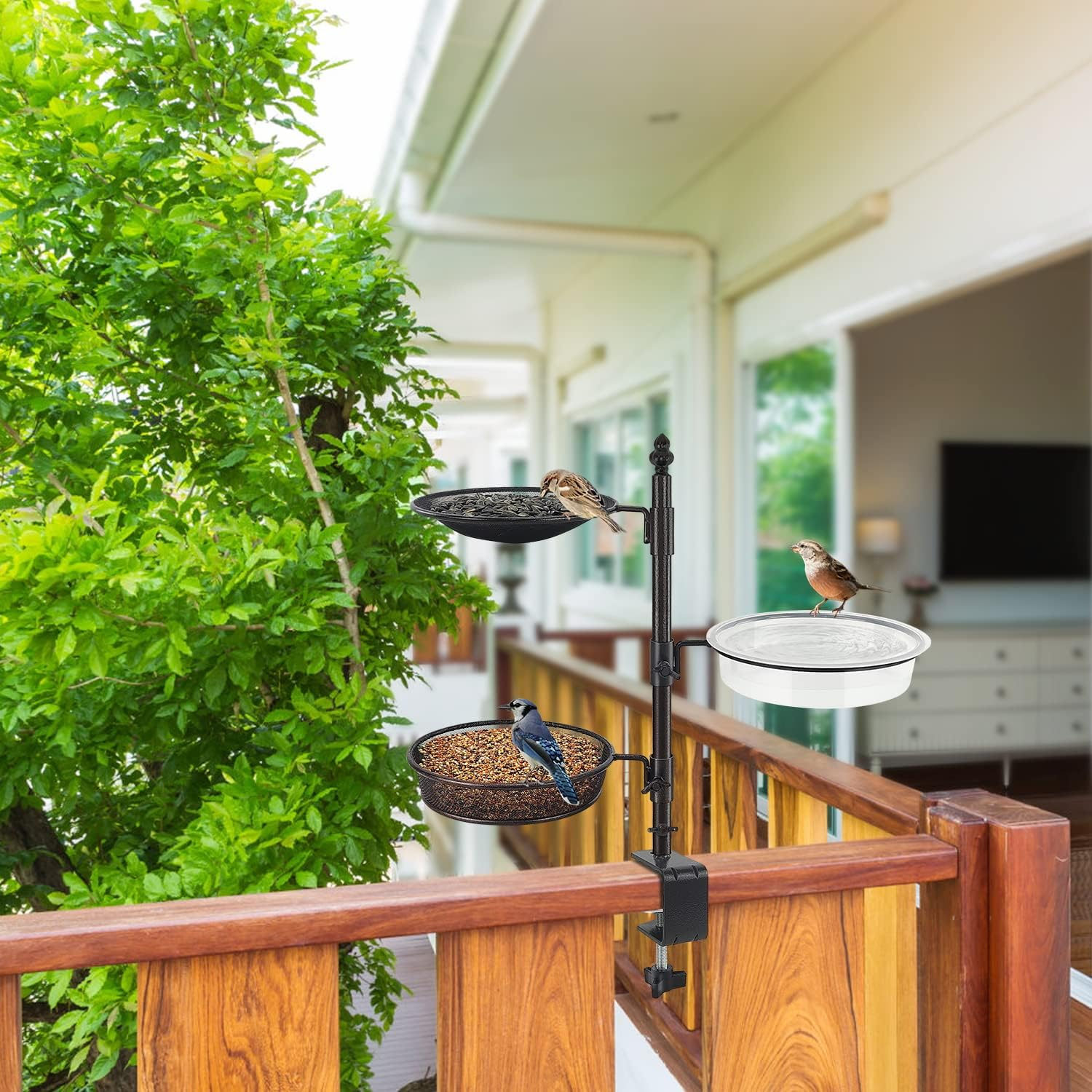 Balcony & Porch Deck Railing Bird Feeder - 3 Tray, Bath Spa, Great for Attracting Wild Bird image number 3