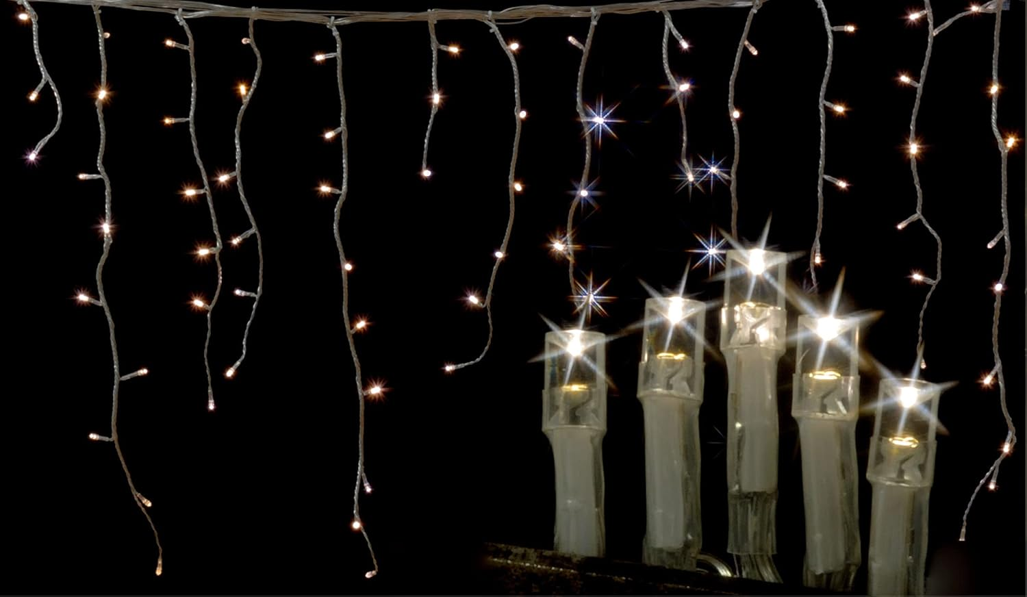360 LED(10.8M)/480 LED(14.5M) Solar Icicle Christmas Lights with 8 Functions (Warm White, 14.5)