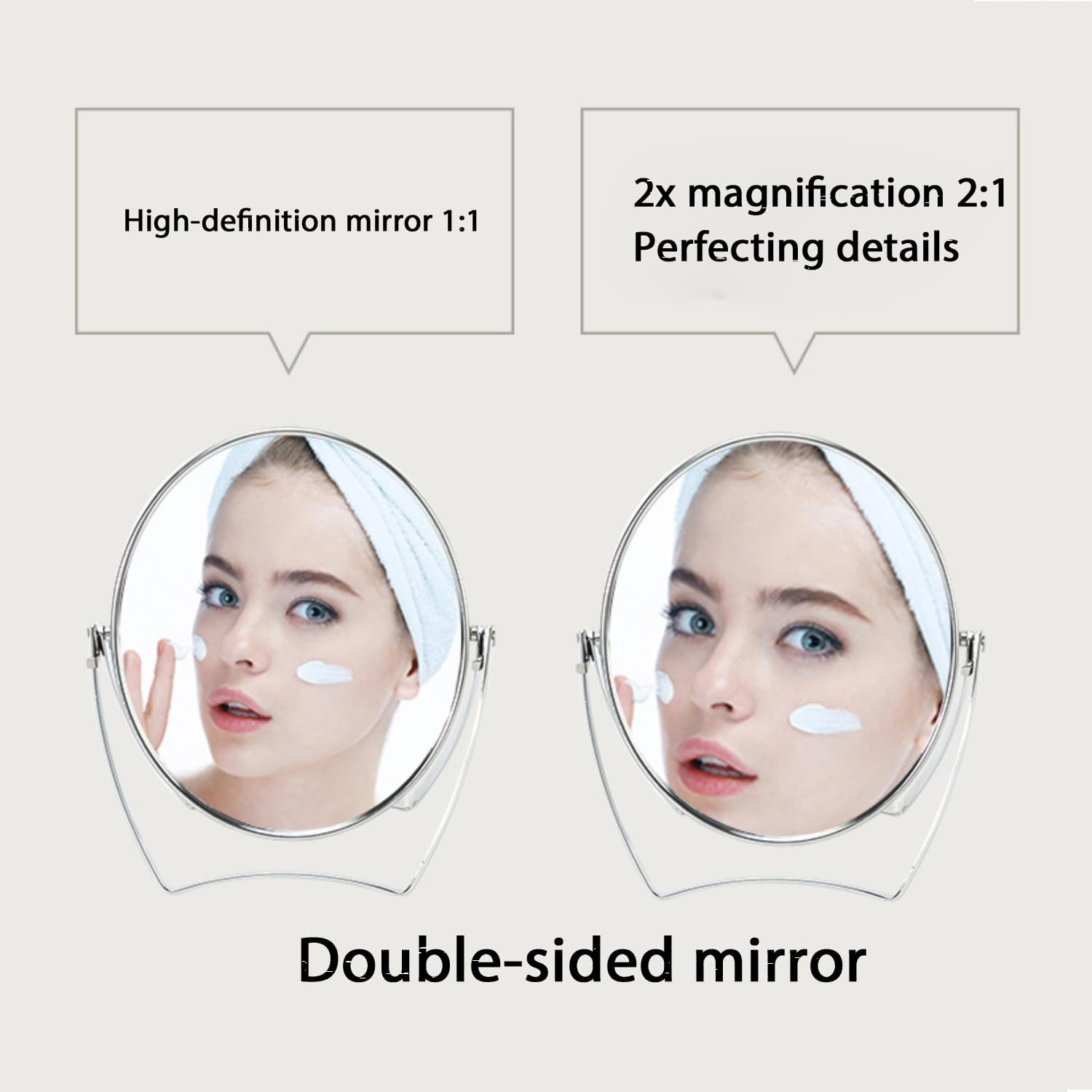 Ugthome Women Two-Sided Makeup Mirror with 1X and 3X Magnification 4-In Travel Mirror with Handle Portable Transparent & round (4-In) image number 4