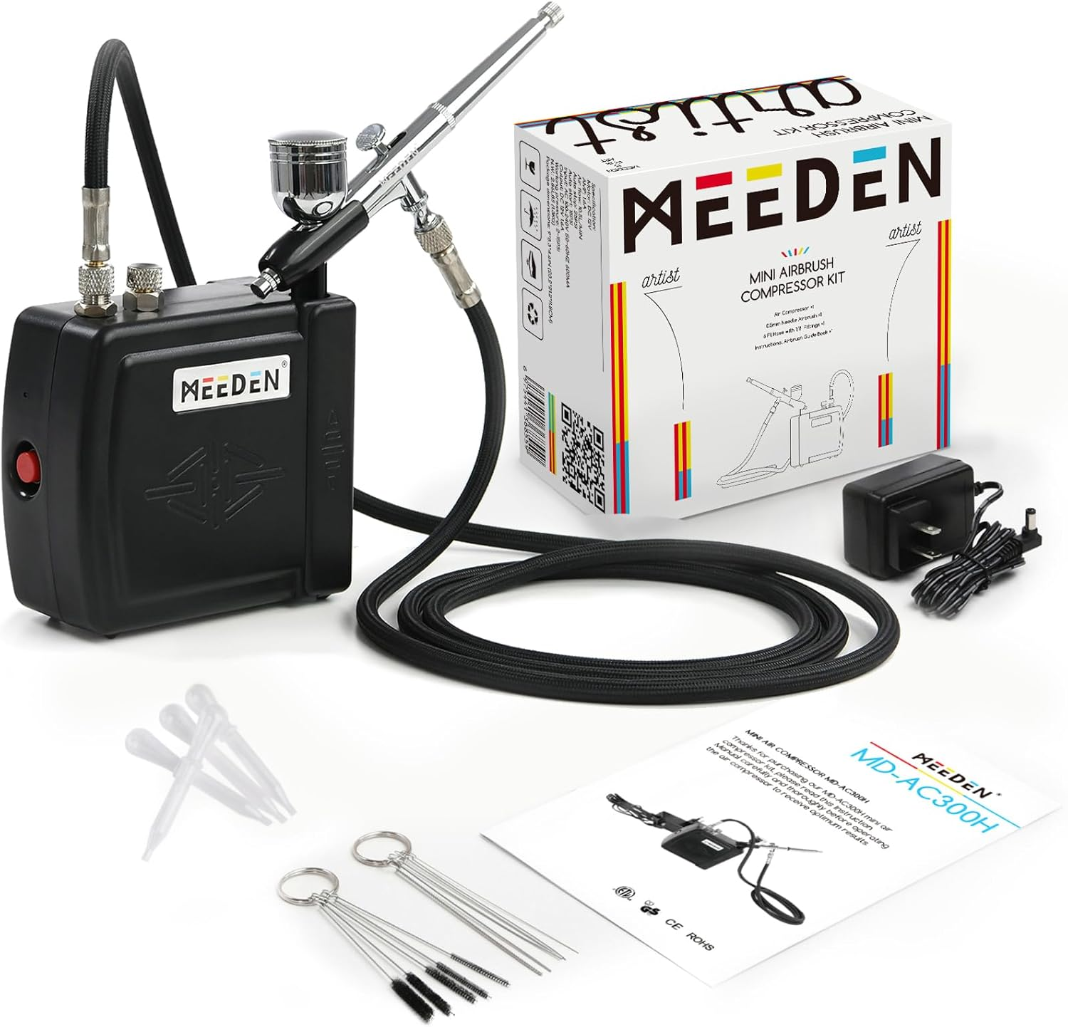 MEEDEN Airbrush Compressor Set for Beginners - Dual-Action Gravity Feed 0.5Mm Airbrush - Multi-Function Airbrush Set with Cleaning Kit for Modeling