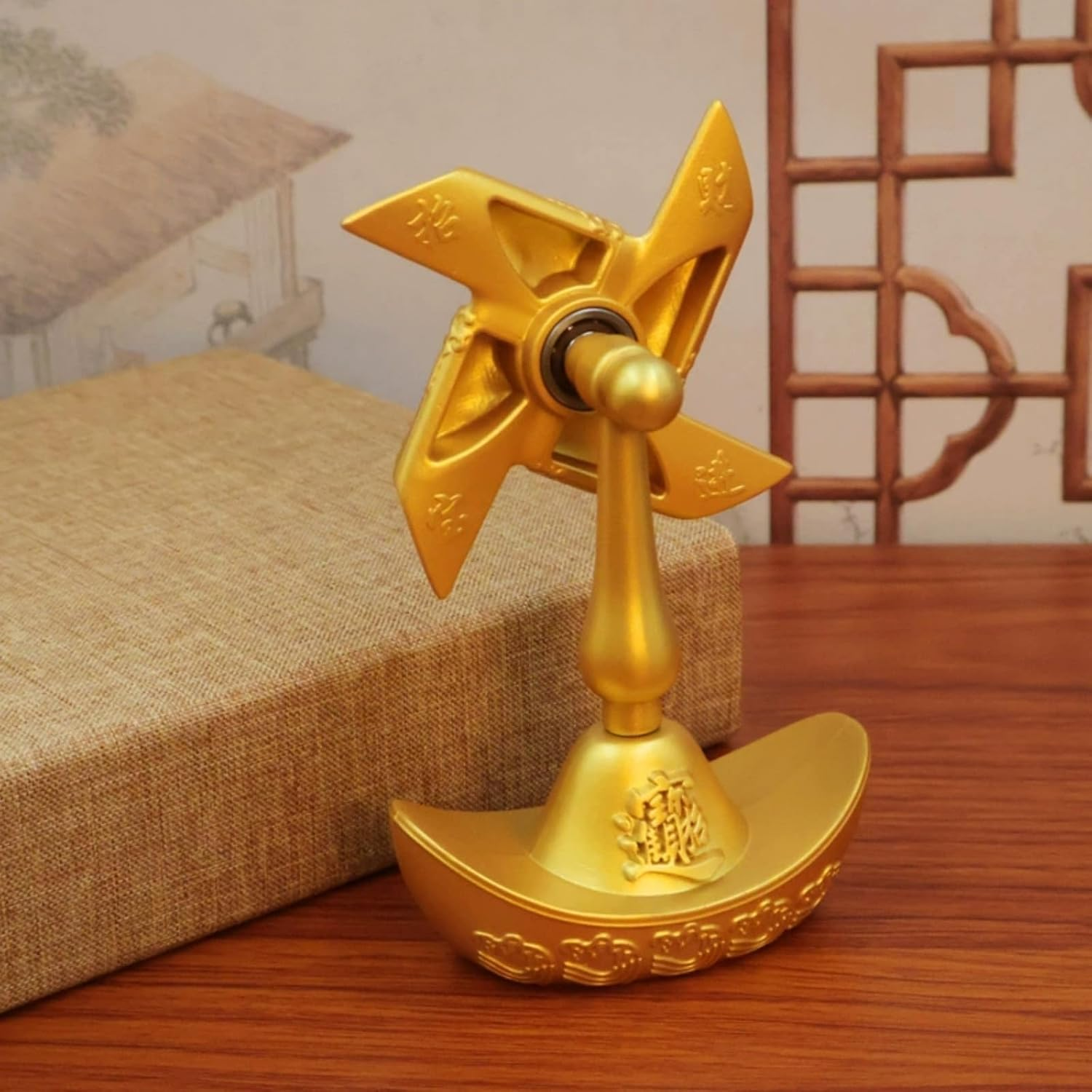 Chiorgone Windmill Feng Shui Decor &ndash; Lucky Windmill Gift, Feng Shui Wealth Figurine, Gold Ingot Windmill Decoration for Home & Office, Prosperity Ornament image number 1