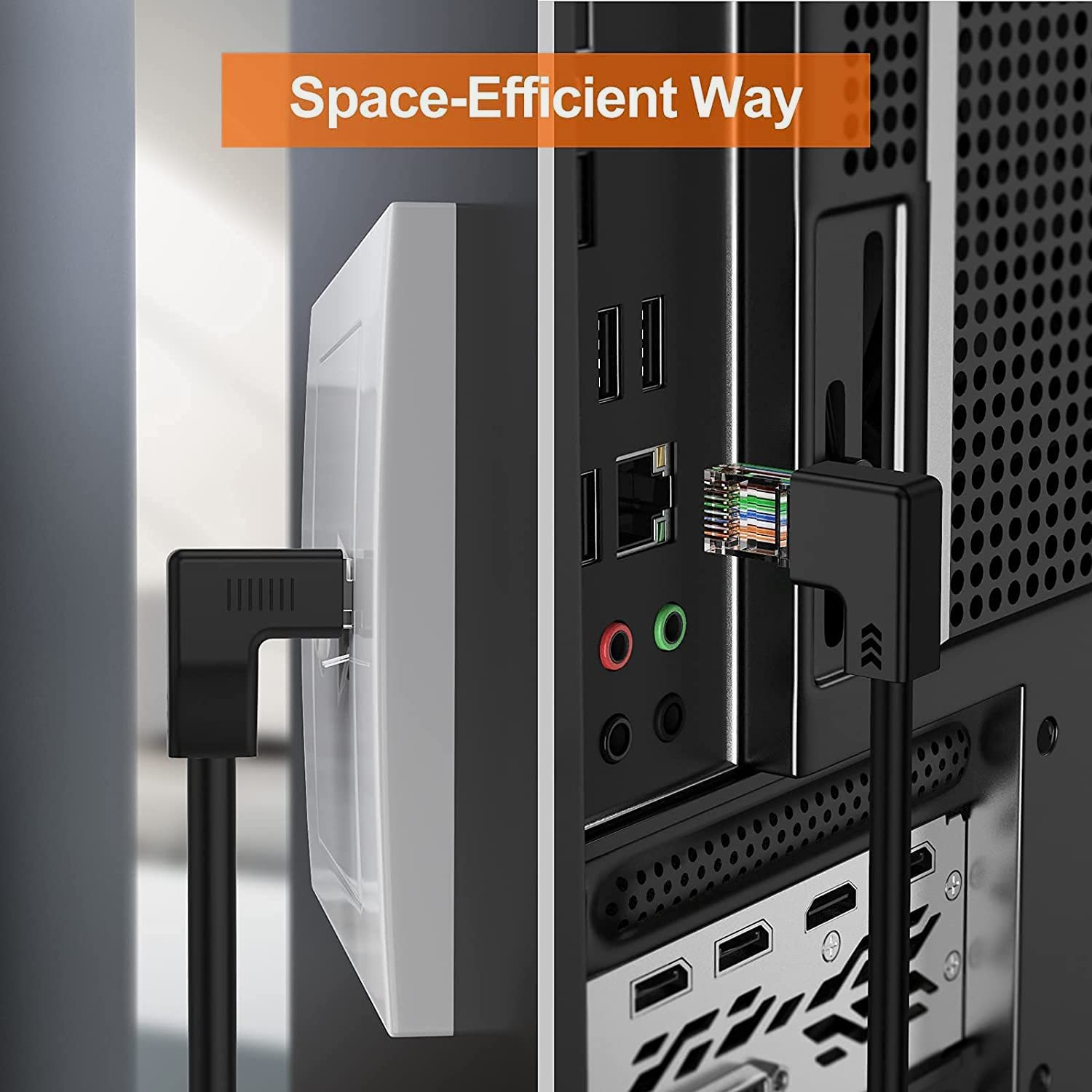 Cablecreation CAT6 Ethernet Patch Cable RJ45 LAN Cable Gigabit Network Cord 90 Degree Upward Angled,Bandwidth up to 250Mhz 1Gbps for Mac,Pc, Router, Modem, Printer, Xbox, PS4, PS3-10 Feet,Black image number 6