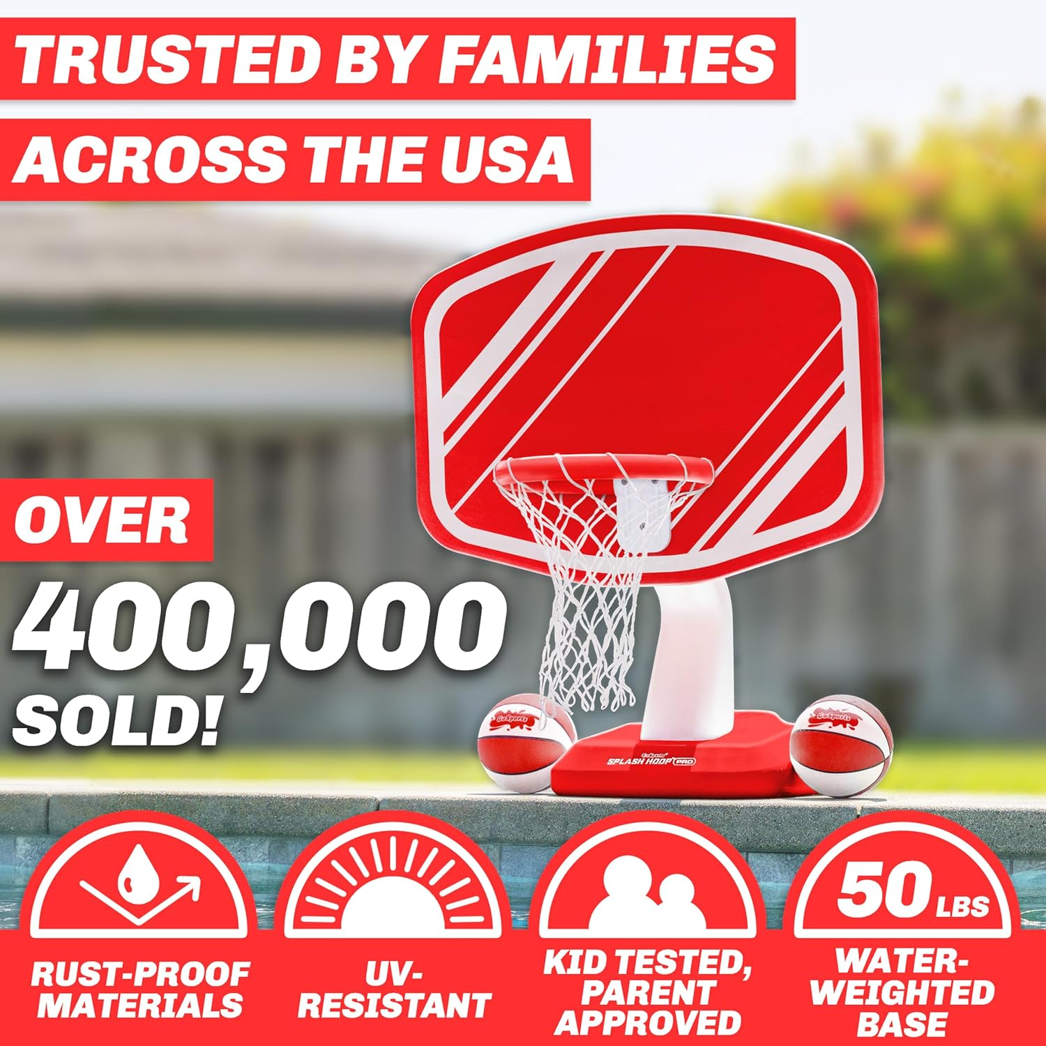 Gosports Splash Hoop Swimming Pool Basketball Game, Includes Poolside Water Basketball Hoop, 2 Balls and Pump &ndash; Choose Your Style image number 2