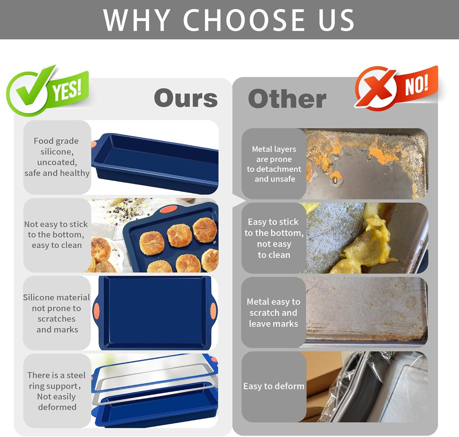 To Encounter Silicone Baking Pans Set, 4 Pieces Nonstick Bakeware Set with Baking Pans, Baking Sheets, Cookie Sheets, Cake Pan with Metal Reinforced Frame More Strength, Navy Blue image number 6