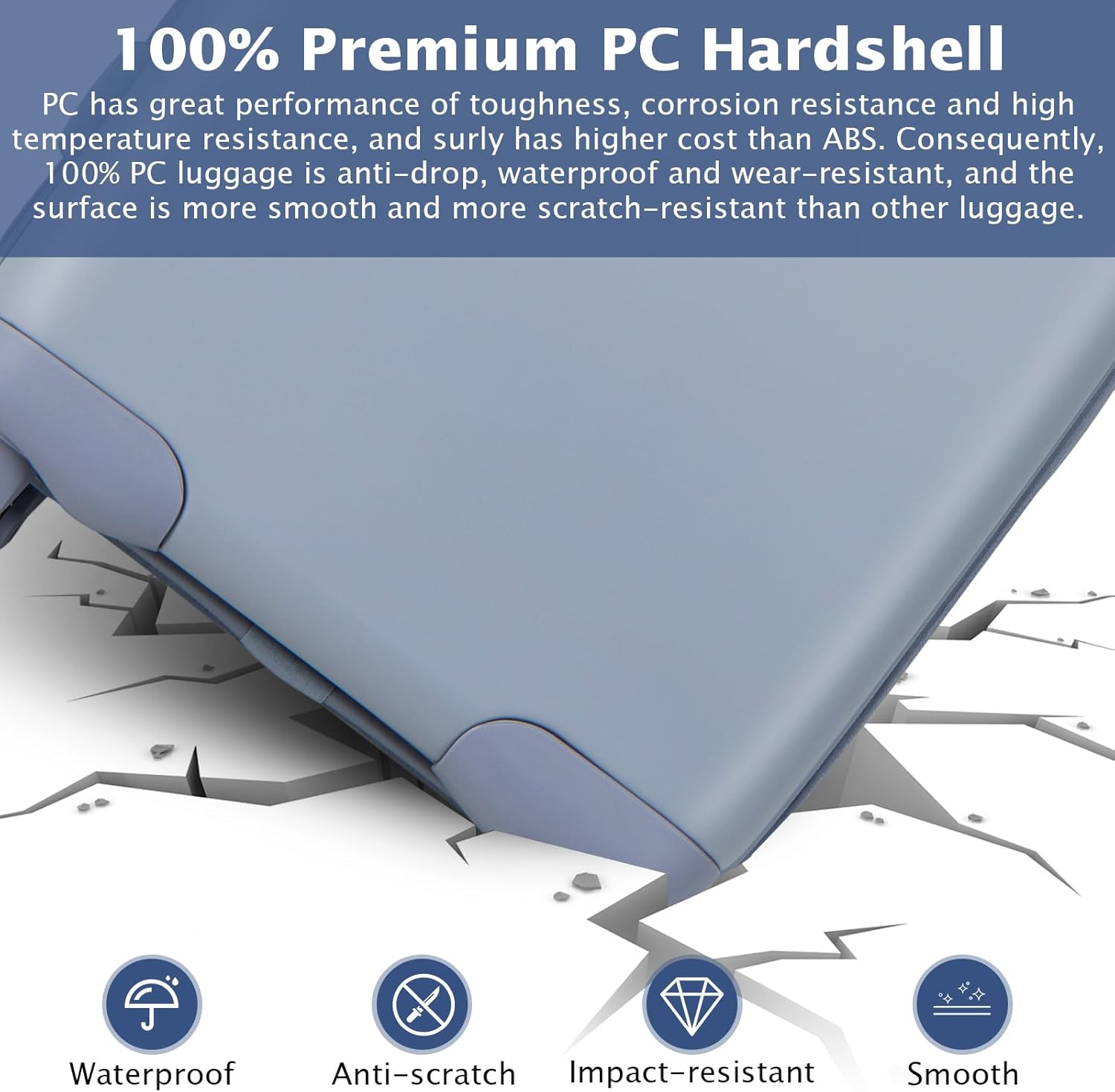 Costway Hard-Side Luggage with Spinner Wheels, 20" Carry-On Luggage with Customs Lock, Height Adjustable Handle, 100% PC Hard-Shell, Airline Approved Lightweight Luggage for Travel & Business (Blue) image number 5