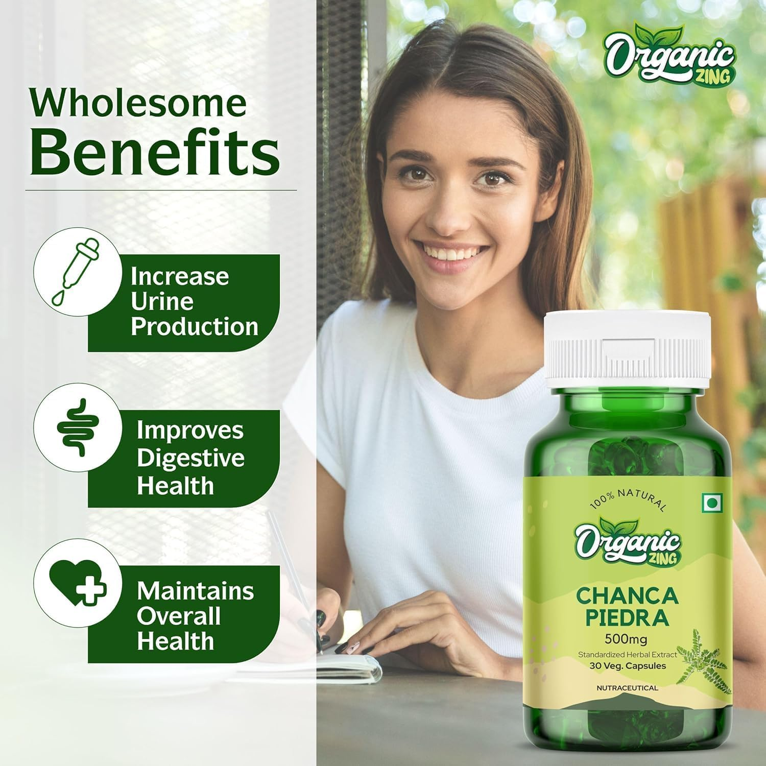 Organic Zing Chanca Piedra Capsules - 30 Capsules | Plant-Based Capsules for Everyday Use image number 5