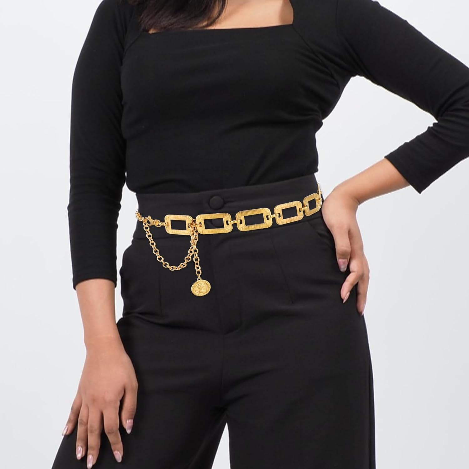 Chain Belt for Women Metal Waist Chain Chunky Belly Link Belt Thick Chain Belts Trendy Adjustable Waist Belts Gold Fashion Cute Body Chains for Girls Ladies Dresses Vest Jeans Pants Trousers image number 5