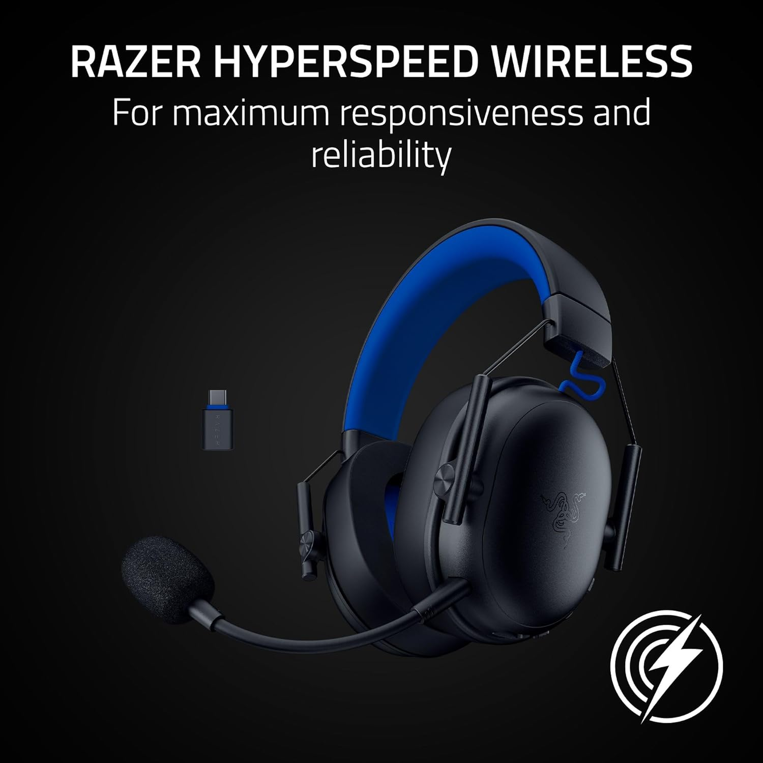 Razer Blackshark V3 X Hyperspeed for Playstation - Wireless E-Sports Headset - Ultra Light 270G - Triforce 50Mm Driver - Removable Microphone - Hyperspeed 2.4Ghz & Bluetooth - PS5/PC | Black image number 3