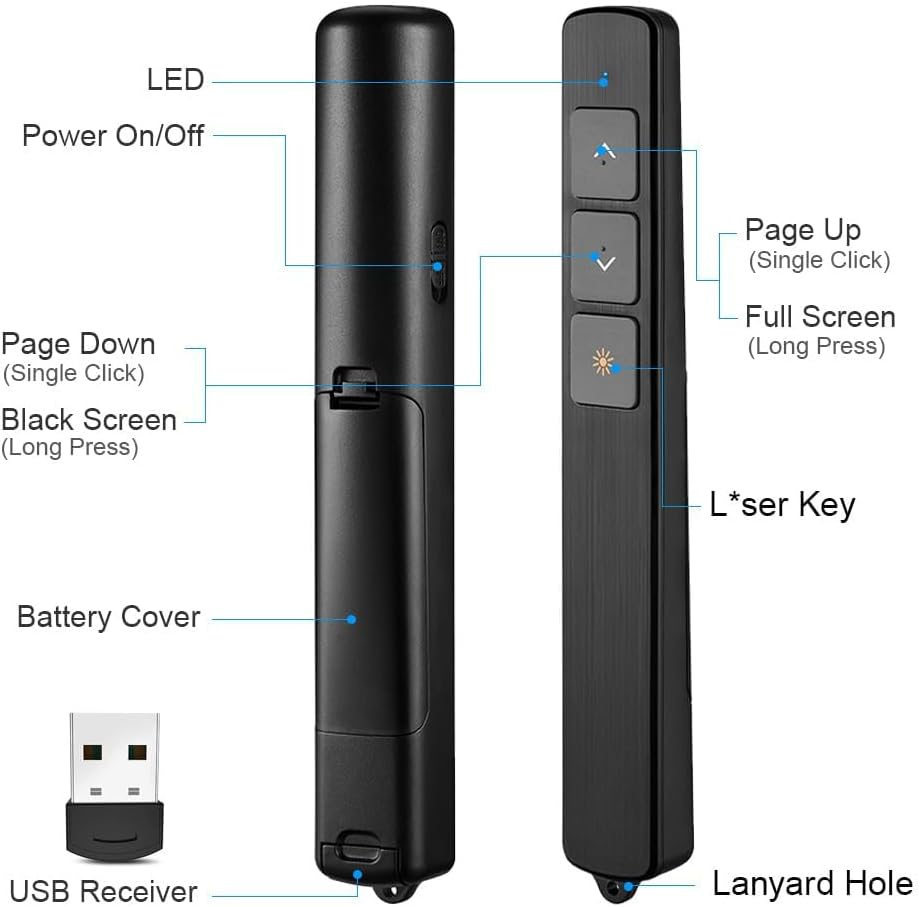 Presentation Clickers for Powerpoint Remote,100M Wireless Presenter Remote PPT Powerpoint Clicker,2.4Ghz Presentation Pointer Slide Advancer for Mac Computer Laptop image number 2