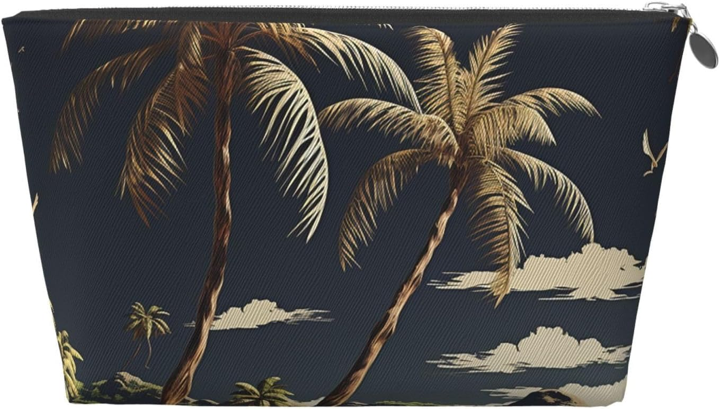 SDTYKHJ Large Capacity Makeup Bag for Women, Waterproof Portable Shaving Bag, Small Toiletry Bag, Palm Tree, Leather, Travel Cosmetic Organizer Bags, Siliver, One Size image number 4