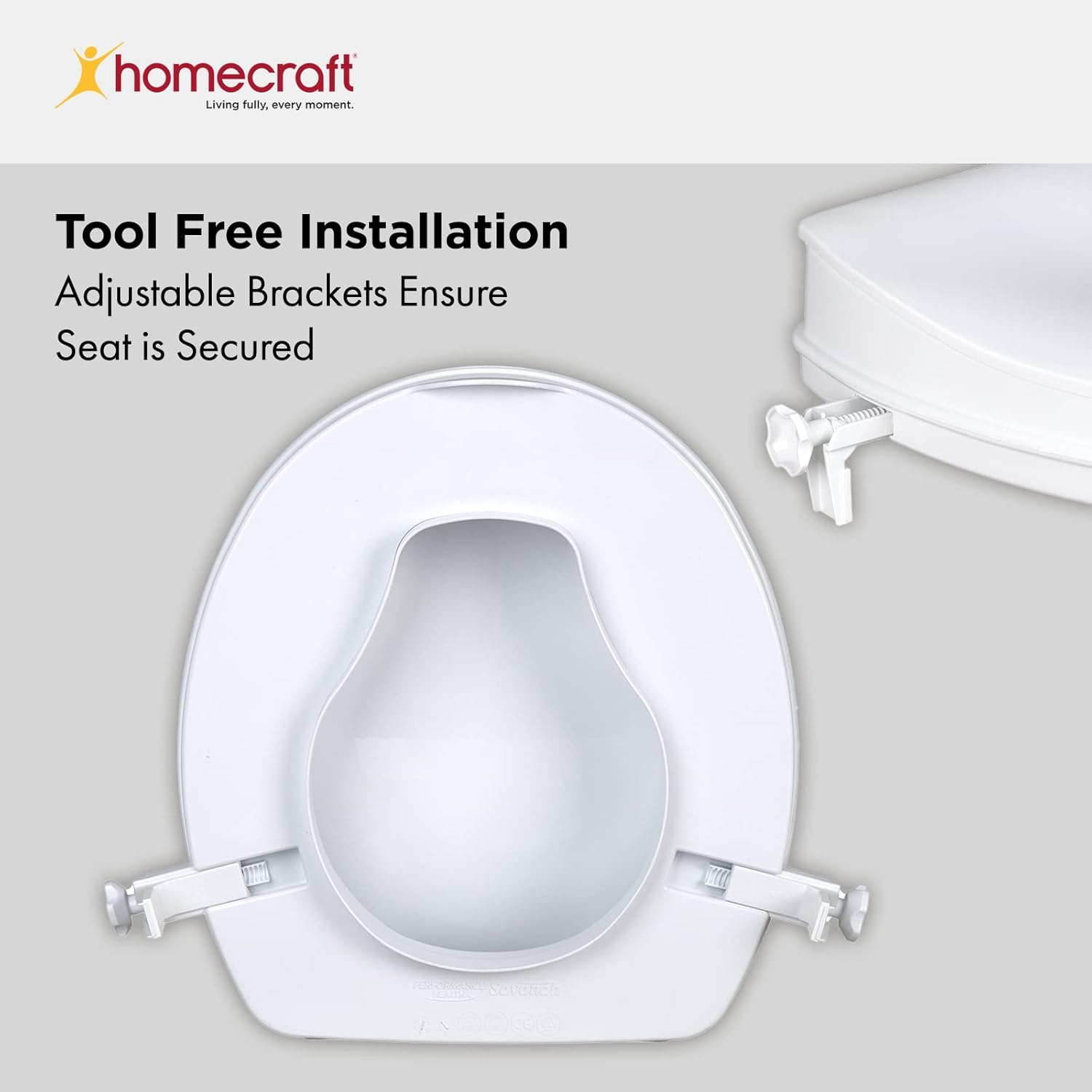 Homecraft Savanah Raised Toilet Seat, 5Cm High with Lid, Elevated Toilet Seat Locks onto Toilets, Portable Commode Seat with Sturdy Brackets, Medical Aid for Elderly, Disabled, Limited Mobility image number 5