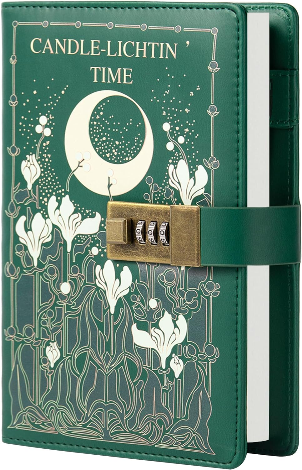 MGGAO Diary with Lock, Refillable PU Leather Diary with Lock and Key for Women Girls, B6 Secret Personal Daily Journal, Vintage Locking Diary, Moon and Flower Journal, 224 Pages Lined Journal image number 1