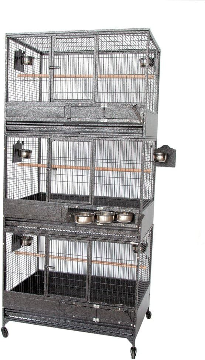 Flyline 10025 Triple Stackers Breeding Bird Parrot Cage Aviary Cockatoos Parakeet Swivel Feeder Cups H202X L92Xw64Cm image number 2
