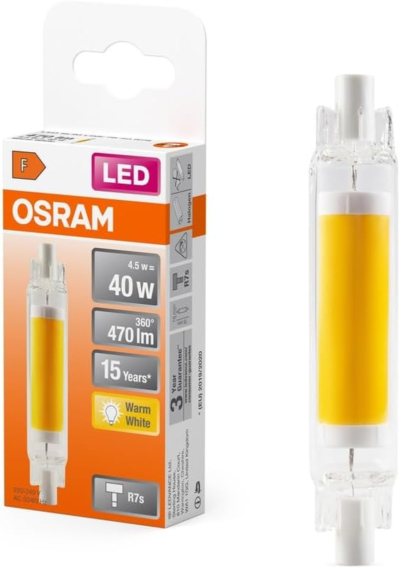 OSRAM LED Slim Line Slim Multicolor LED Lamp with R7S Retrofit Base, 4.5W/470LM, Clear, Warm White Light with 2700K, Non-Dimmable, IP20, Lead-Free Glass, 16Mm Diameter image number 4