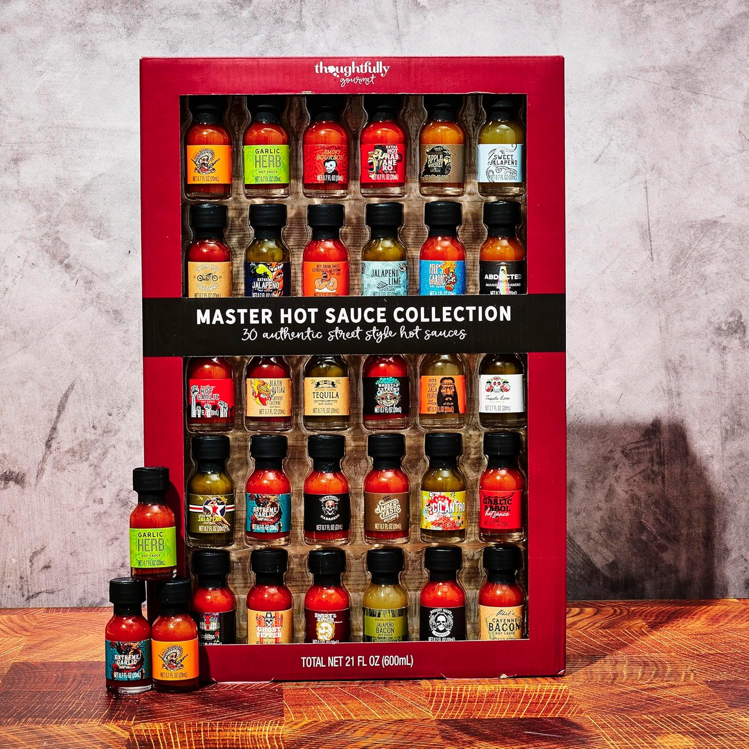 Thoughtfully Gourmet, Master Hot Sauce Collection Sampler Set, Flavors Include Garlic Herb, Apple Whiskey and More, Hot Sauce Gift Set of 30 image number 1