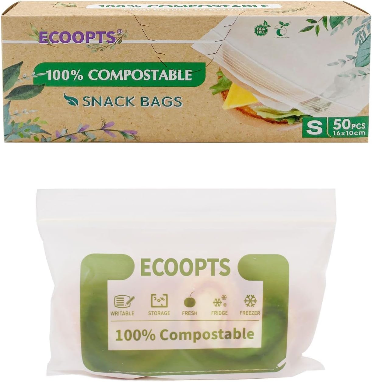 Compostable Food Storage Bags Freezer and Leak Proof, Seal Well for Fruit,Food and Vegetable Plant-Based Bpa-Free (M-Sandwich Bag) image number 3