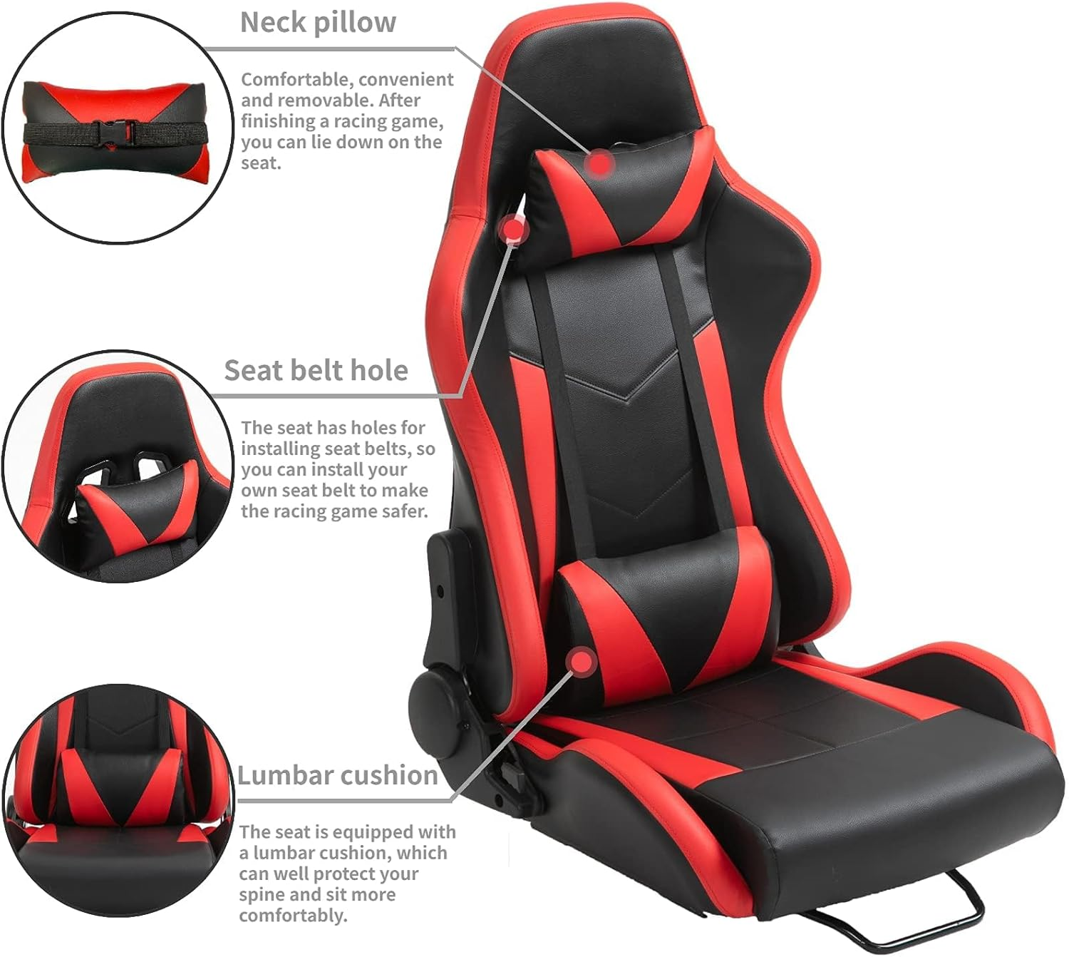 Dardoo Racing Seat with Double Lock Slip for Racing Wheel Stand Cloth Red with Installed Parts image number 2