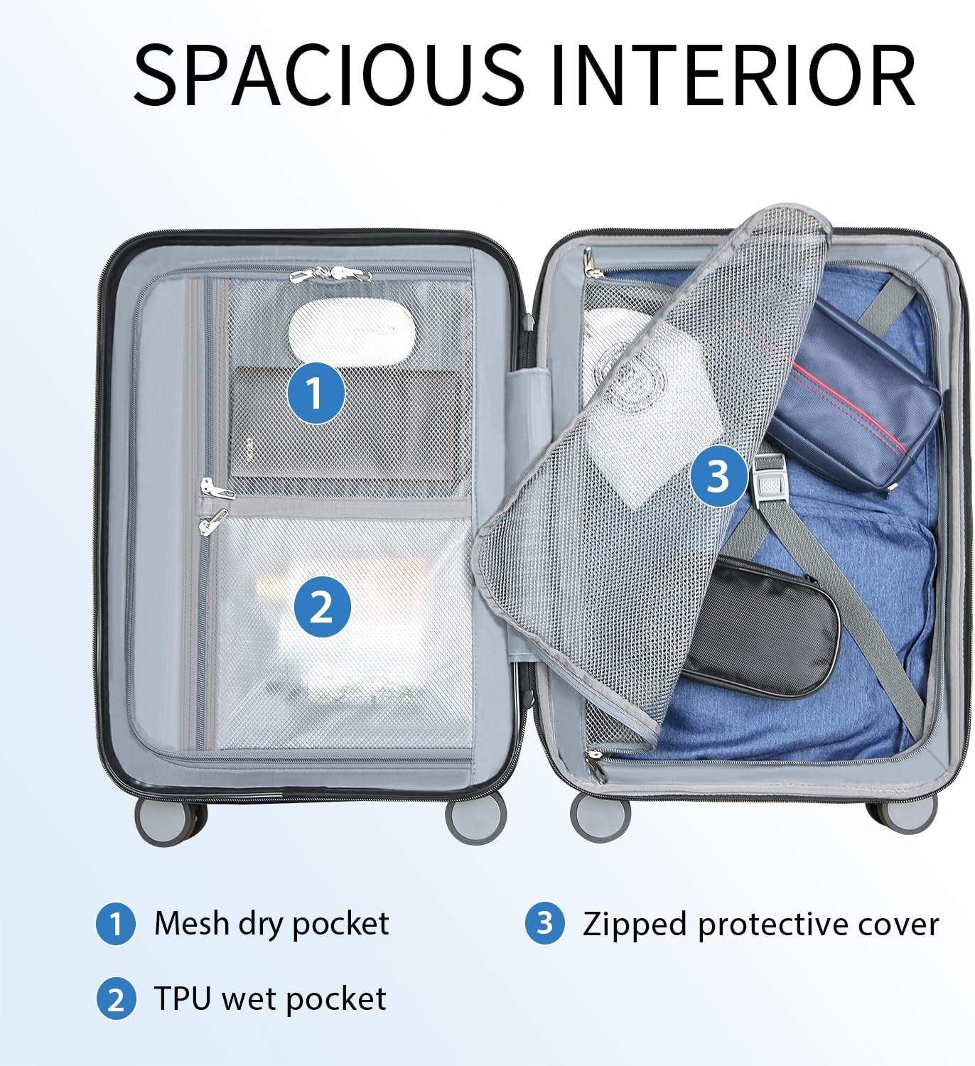 KROSER Carry on Luggage with Spinner Wheels & Built-In TSA Lock, Durable Suitcase Rolling Luggage, Black, Medium - Black image number 5