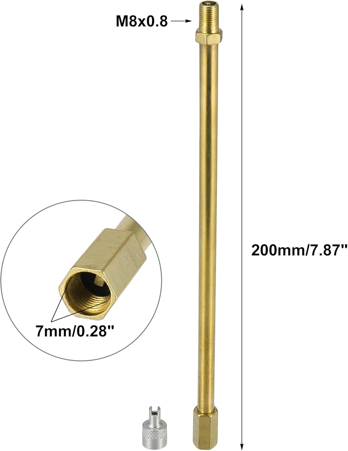 X AUTOHAUX 2Pcs 200Mm/7.87" Long Brass Auto Tire Valve Extension Adaptor Air Tyre Stem Extender Inflation Stright Bore for Car Truck Motorcycle Bike Scooter image number 1