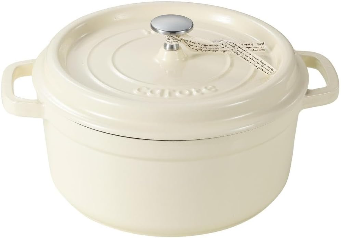 Carote NM-5232 Cocotte Pot, 8.7 Inches (22 Cm), IH, Gas Fire Compatible, Cast Iron, Enameled Pot, White