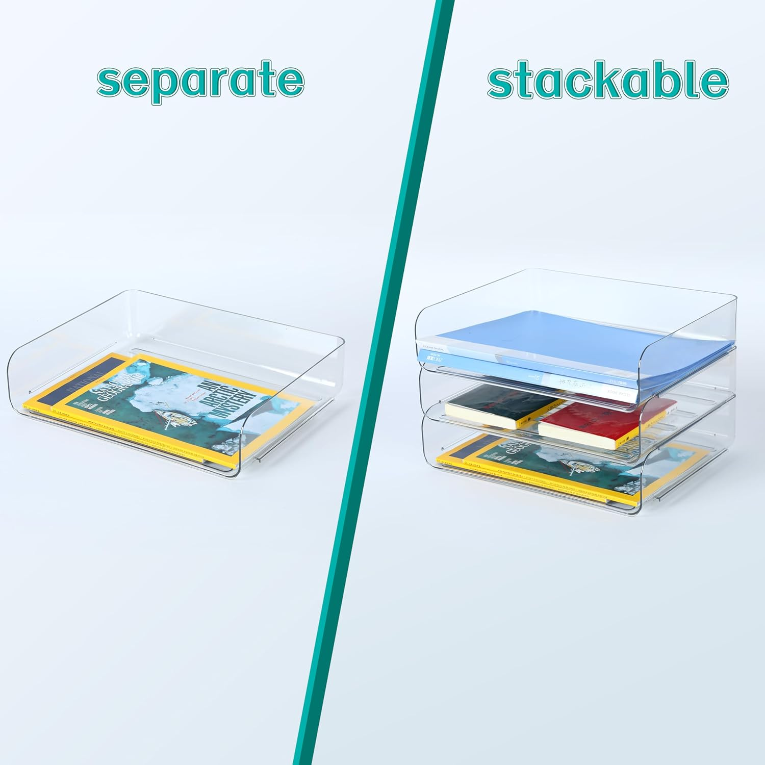 Stackable A4 Paper Trays, Office Desk File Holder, Tidy File Document Letter Book Paper Organizer (Clear-3 Tiers) - White image number 5