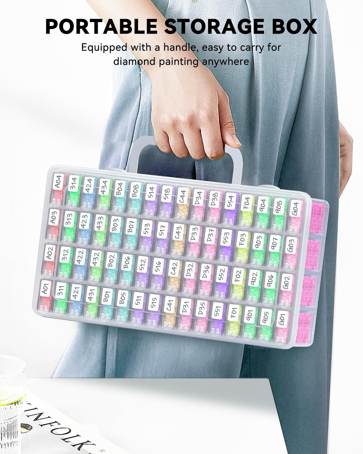 ARTDOT 64 Jars Diamond Painting Storage Containers Kits, Portable Diamond Art Accessories for Beads Rhinestones Jewelry Nail Art Sequins image number 6