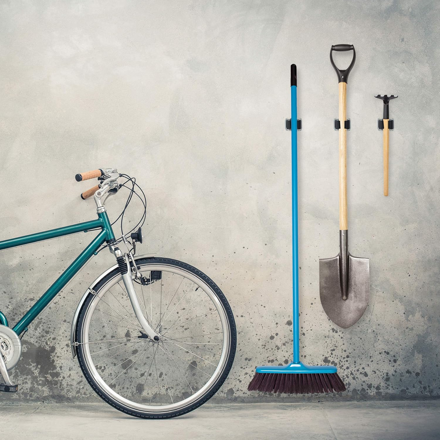 Relaxdays Utility Tool Clamps Set 10, Rubber Gripping Clips, Universal Wall Broom Holder, Garden Tools, Iron, Black/Grey image number 2