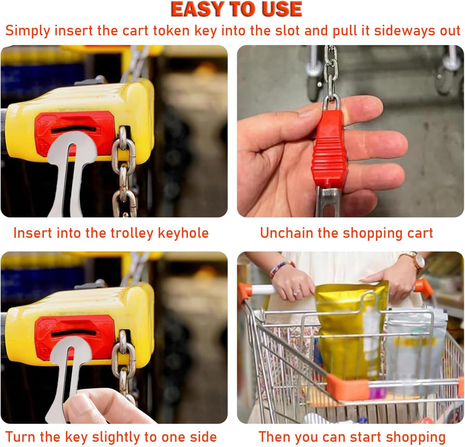 SILHOL 5 Pieces Stainless Steel Trolley Keys, Coinless Shopping Cart Unlocker with Keyring image number 5