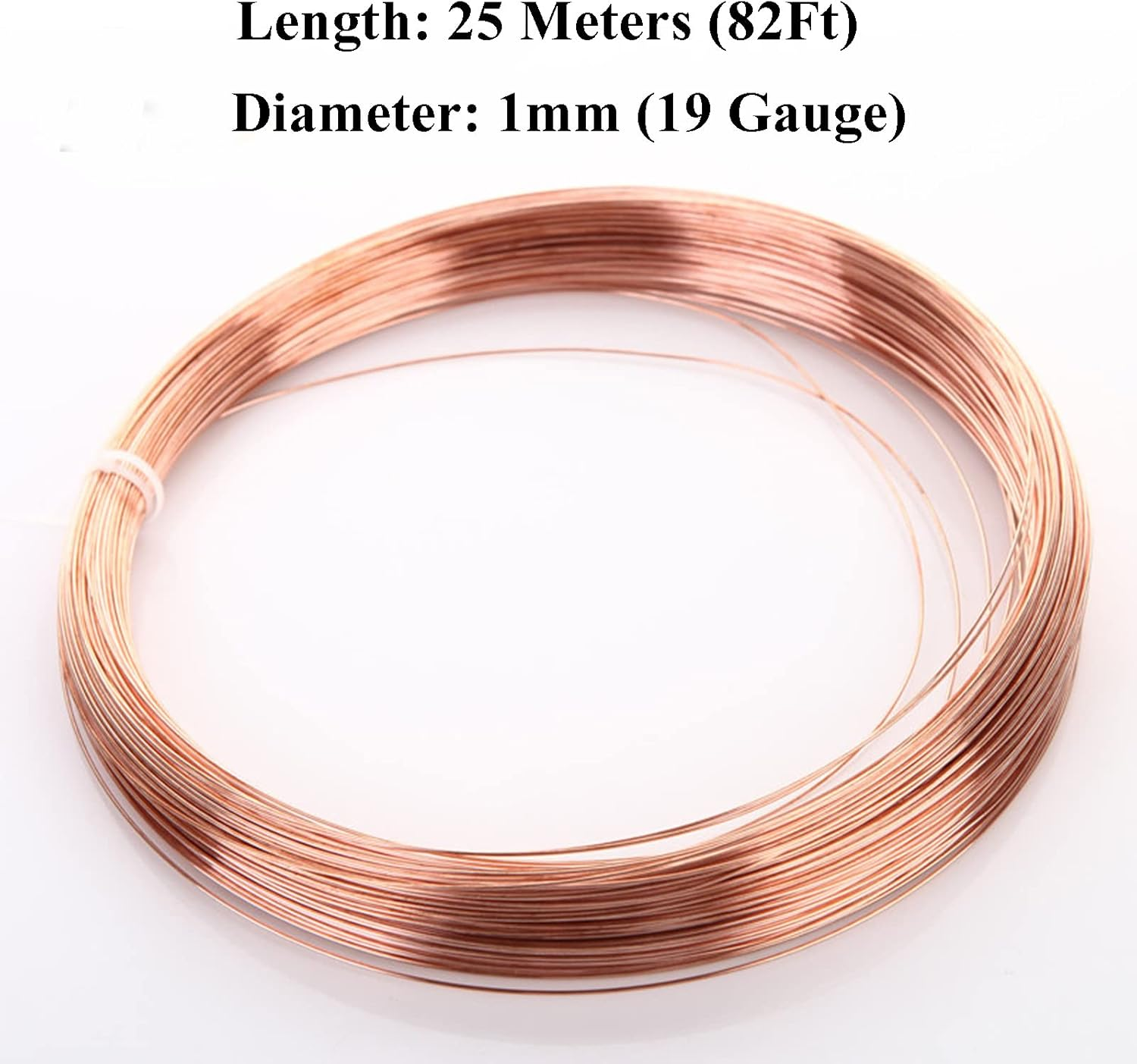 Round Pure Copper Wire Solid Bright Bare Copper Wire Diameter 1Mm (19 Gauge), Length 25M/82Ft for Jewellery Craft image number 3