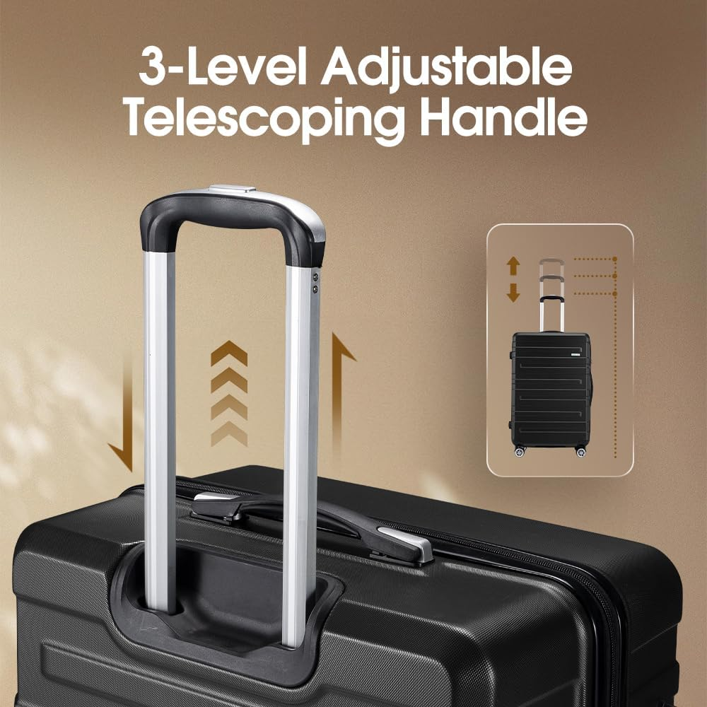 ZUNI 3 Piece Luggage Sets PC+ABS Durable Suitcase with Double Spinner Wheels T-SA Lock, Carry on Luggage for Travel, Business, 20/24/28 Inch, Black image number 6