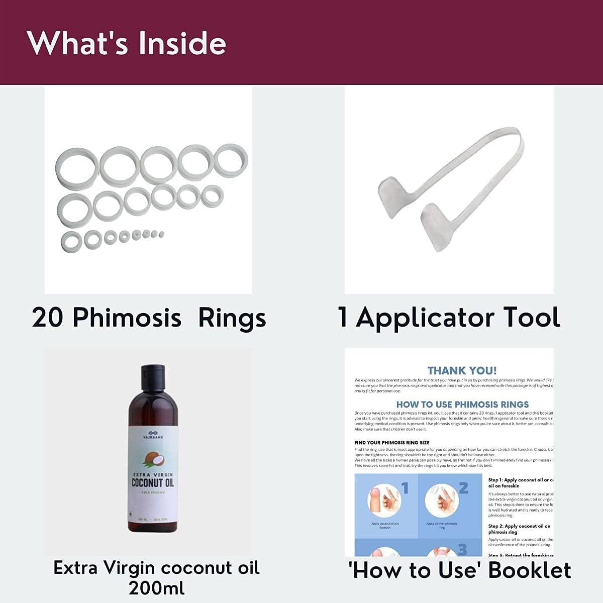 Vajraang Phimosis Stretching Rings (20 Rings Set) with Applicator Tool and 'How to Use' Booklet image number 3