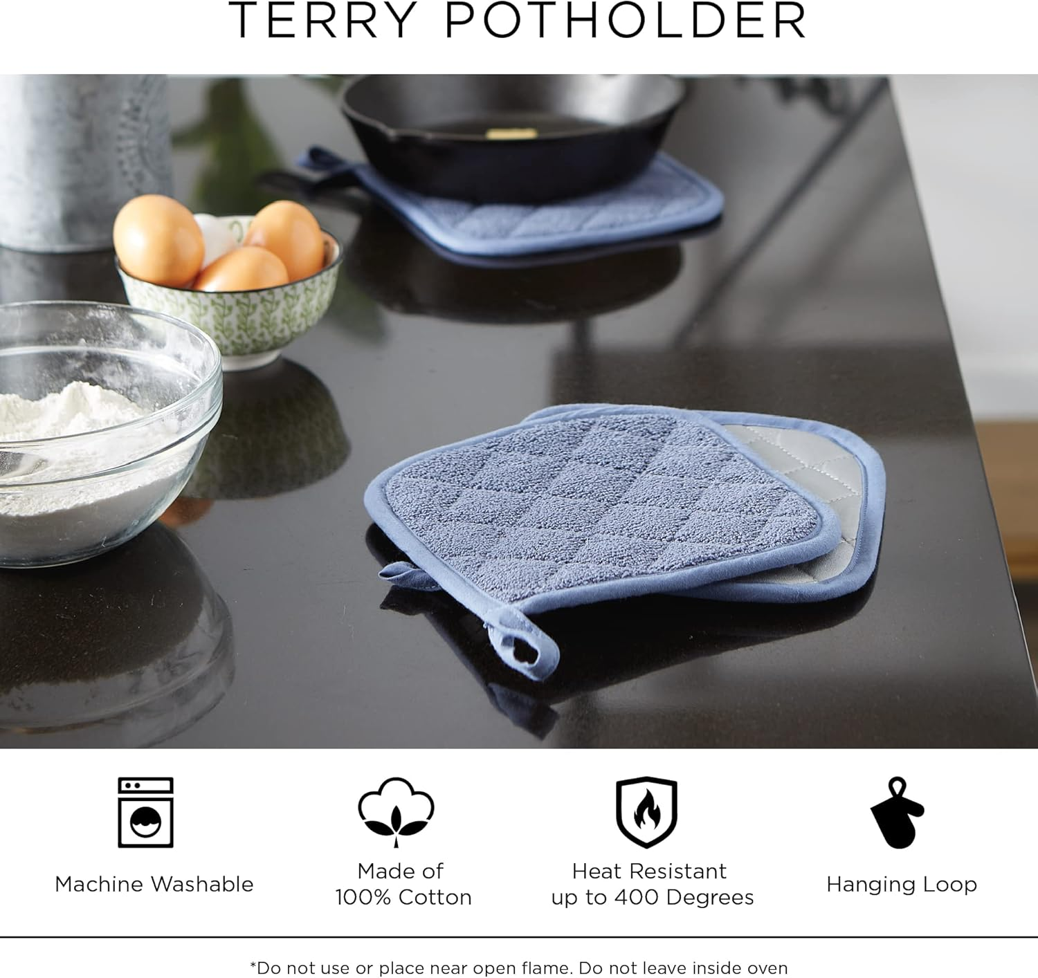 DII Basic Terry Collection Quilted 100% Cotton, Oval Potholder, Gray, 2 Piece image number 2