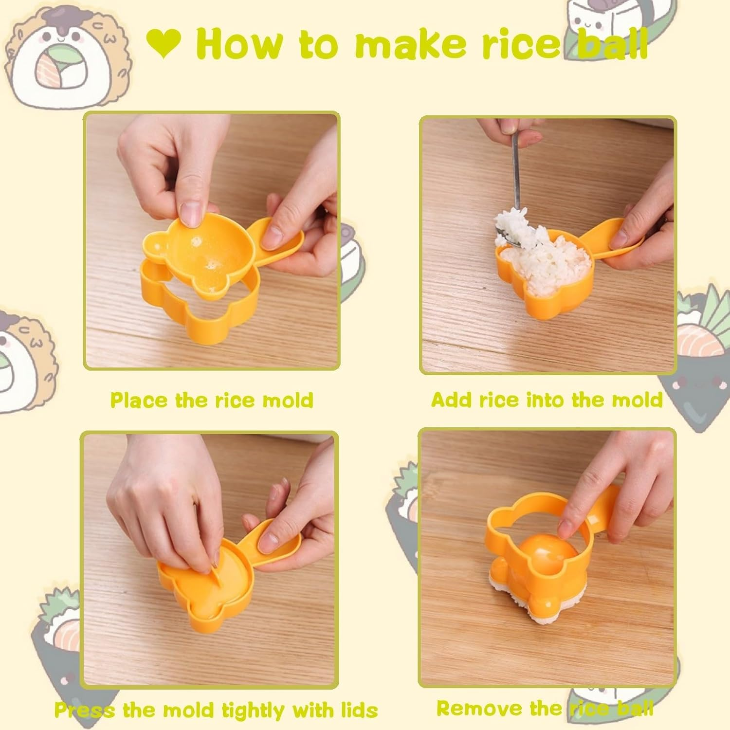 Rice Ball Mold for Kids 21PCS Onigiri Mold Set Cute Animal Sushi Molds Rice Shaper Rice Ball Shaker Bento Box Accessories DIY with Nori Seaweed Punch Cutter Food Picks, SSMJ-H21 image number 6